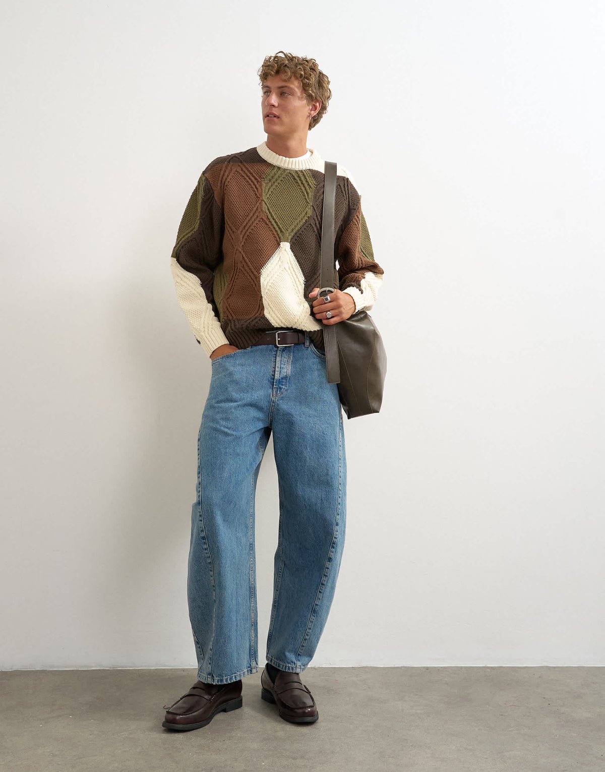 Topman relaxed fit diamond cable knit jumper with camo design in multi
