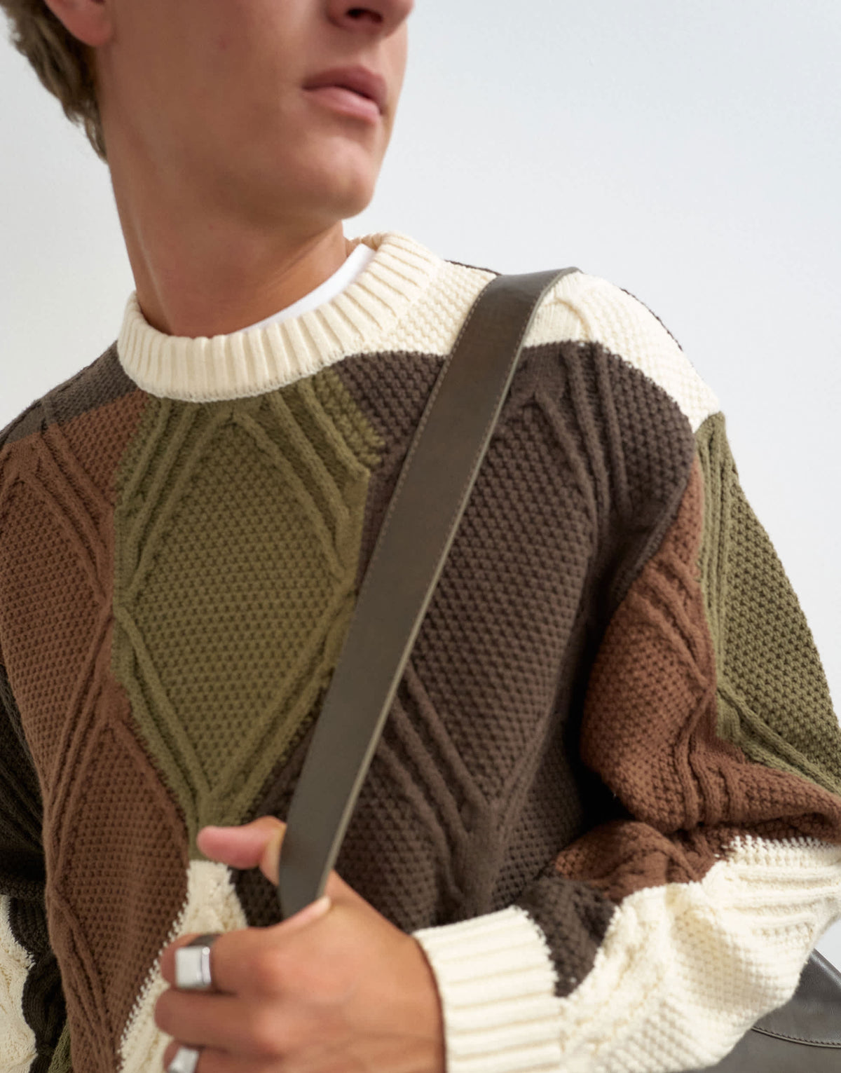 Topman relaxed fit diamond cable knit jumper with camo design in multi