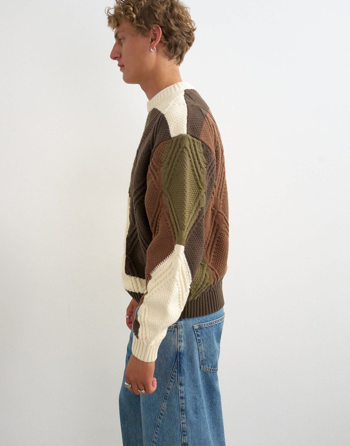 Topman relaxed fit diamond cable knit jumper with camo design in multi