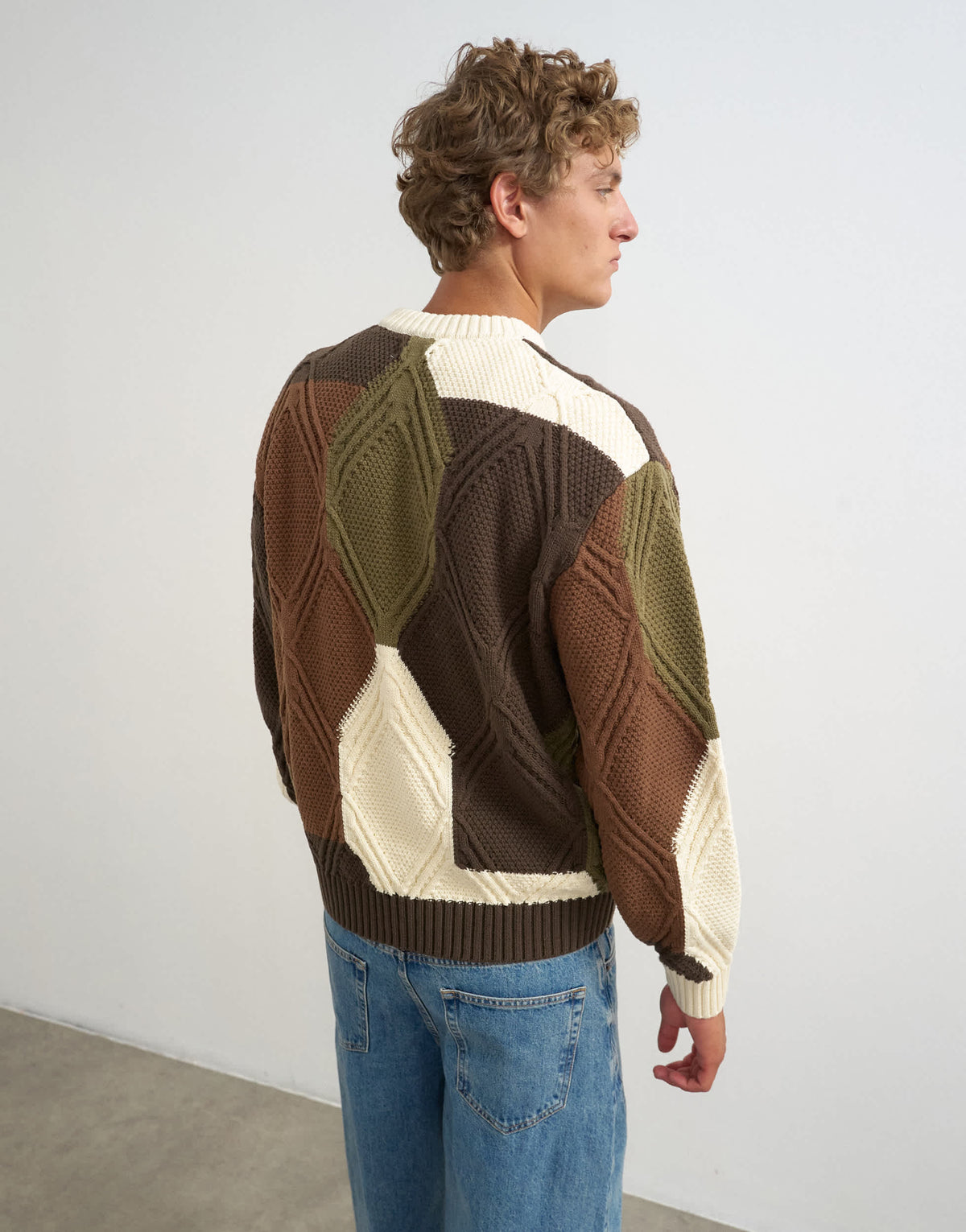 Topman relaxed fit diamond cable knit jumper with camo design in multi