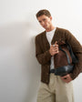 Topman classic fit brushed knitted cardigan in brown