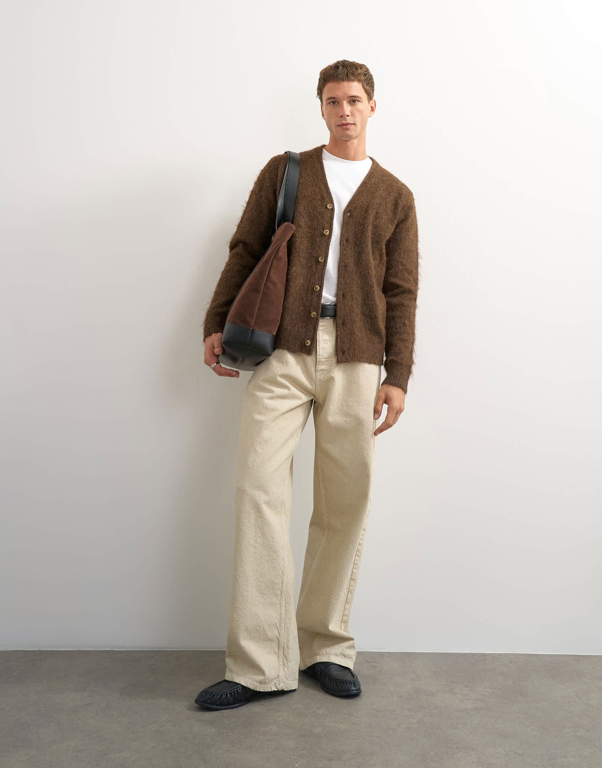 Topman classic fit brushed knitted cardigan in brown