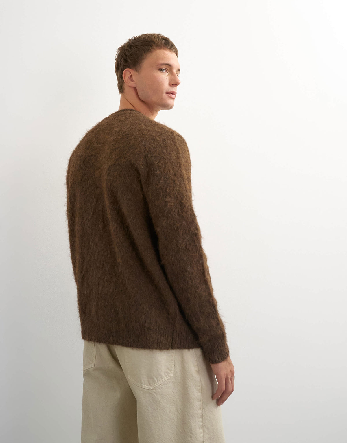 Topman classic fit brushed knitted cardigan in brown