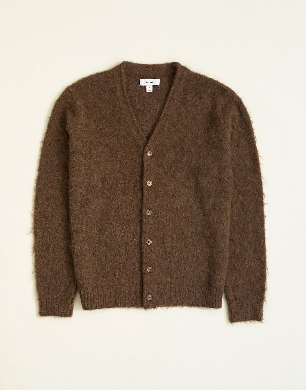 Topman classic fit brushed knitted cardigan in brown