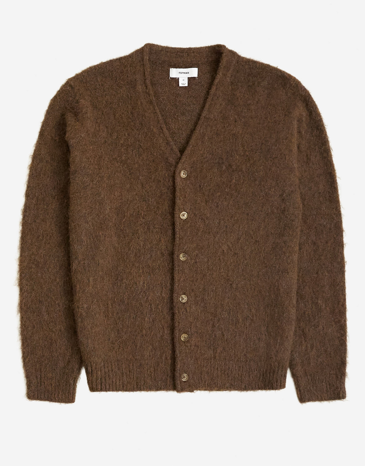 Topman classic fit brushed knitted cardigan in brown