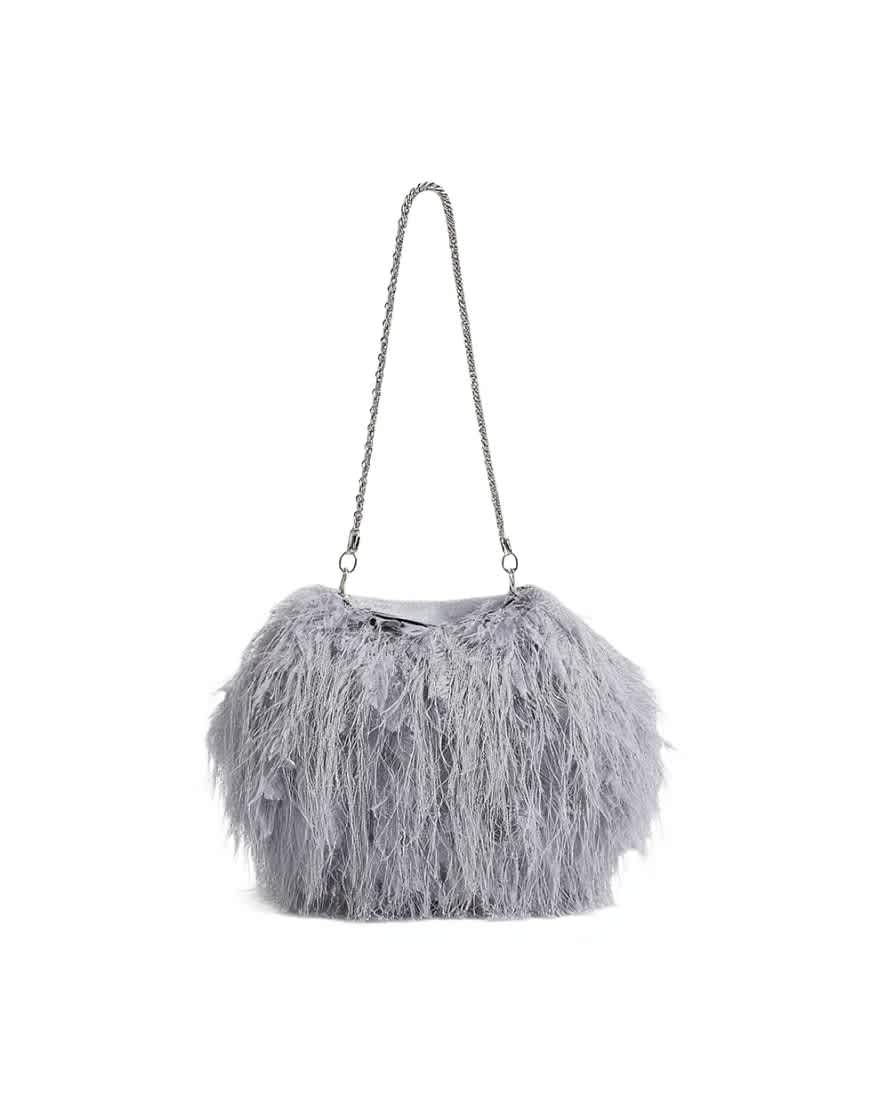 Topshop Juliet small fringe grab bag in grey