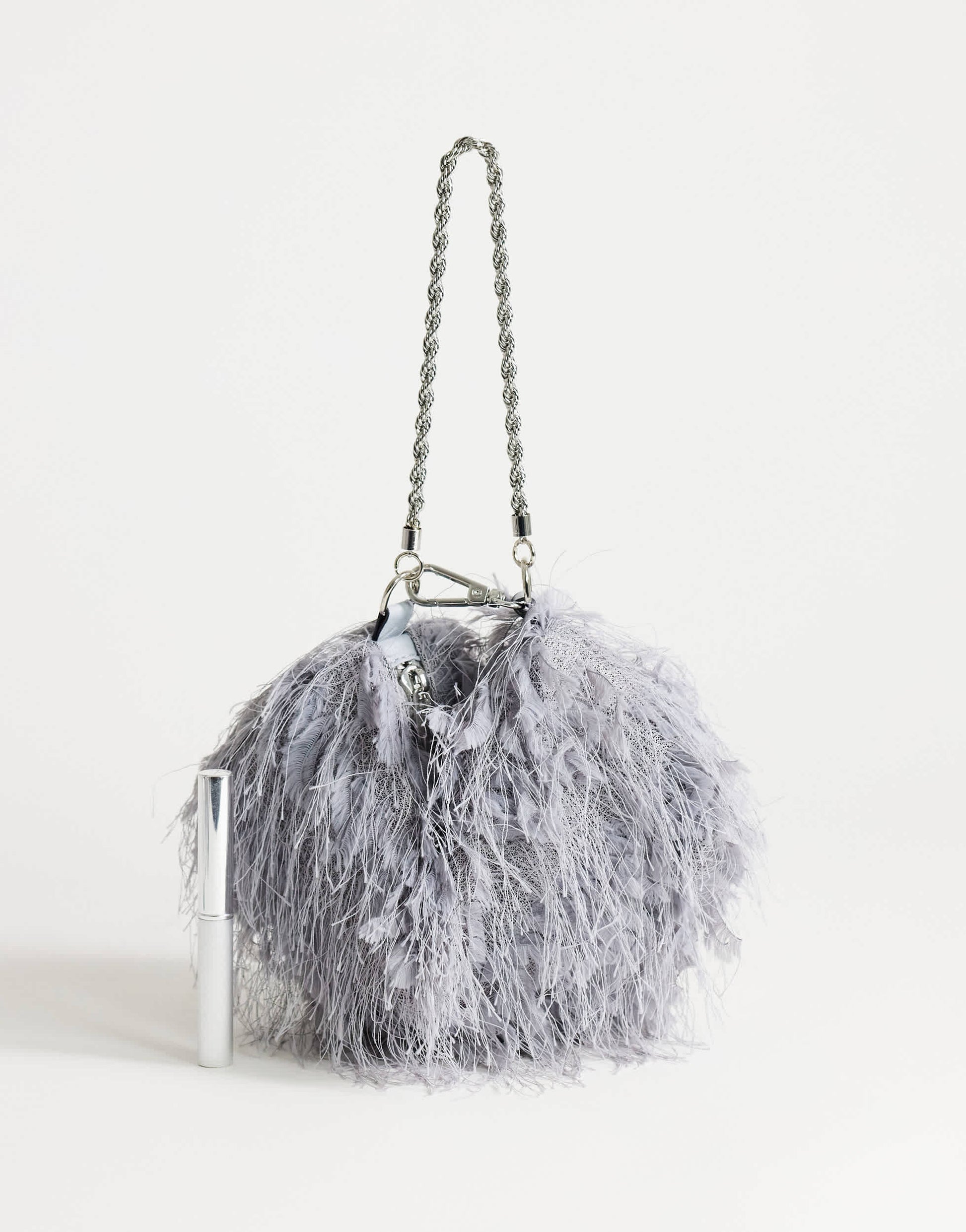 Topshop Juliet small fringe grab bag in grey
