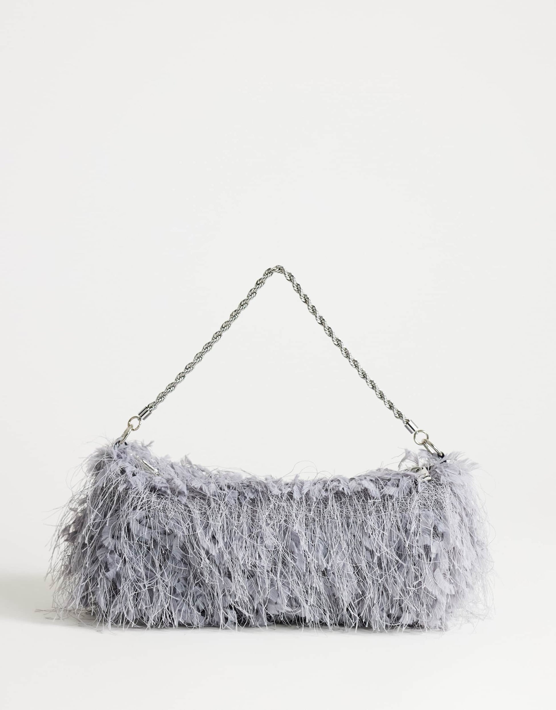 Topshop Juliet small fringe grab bag in grey