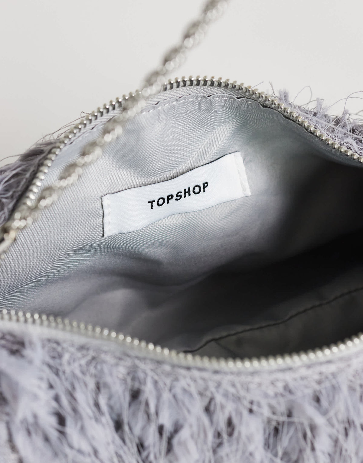 Topshop Juliet small fringe grab bag in grey