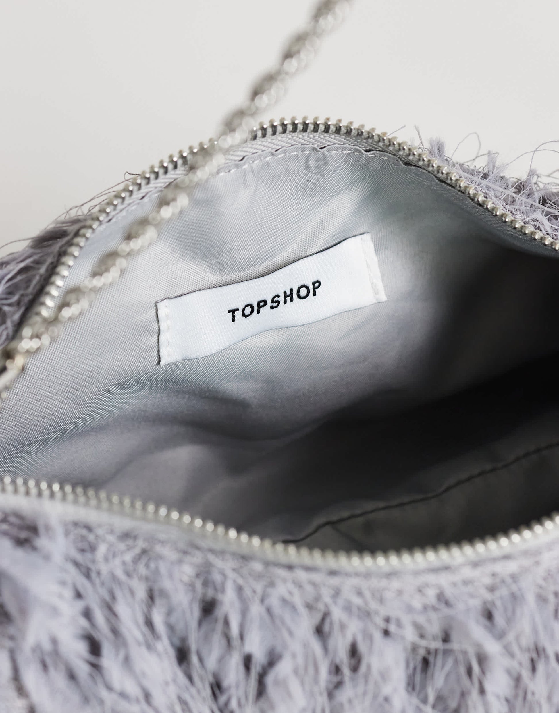 Topshop Juliet small fringe grab bag in grey