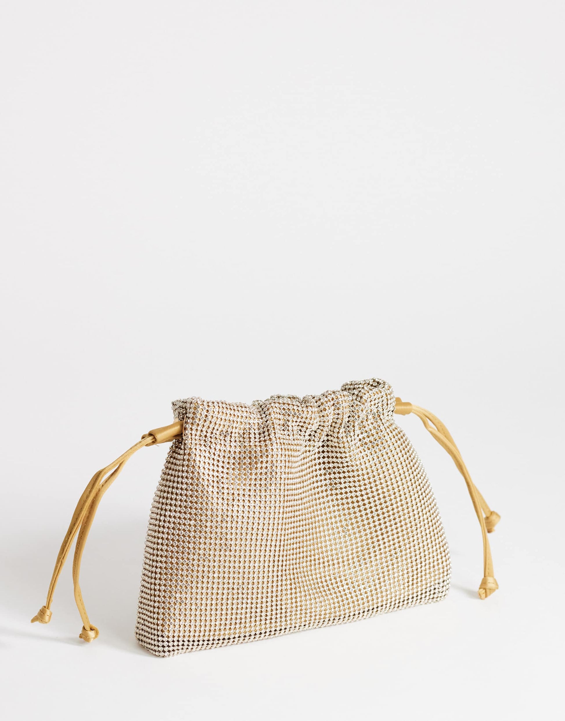 Topshop Seleena small diamante drawstring clutch bag in gold