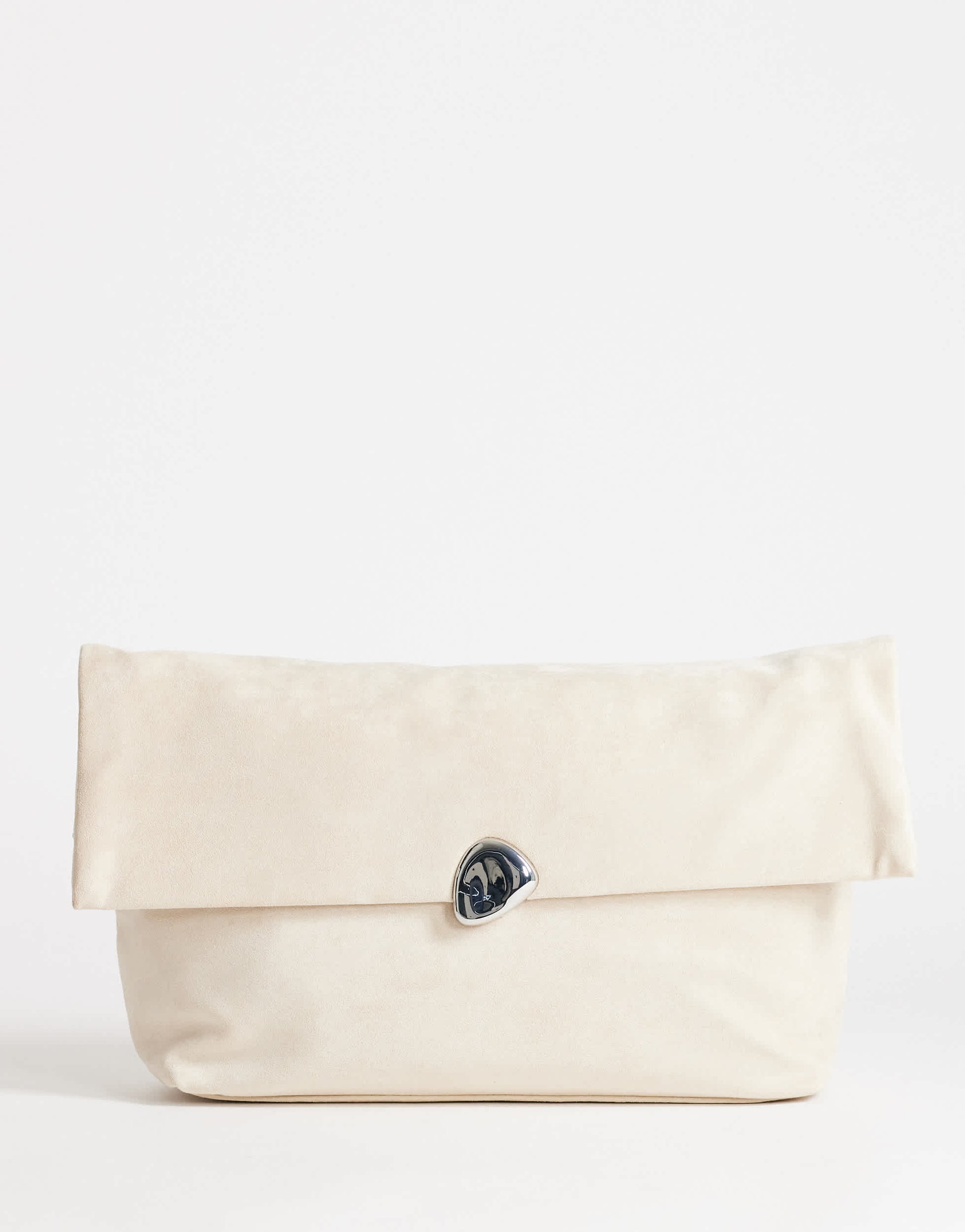 Topshop Gaia oversized suedette clutch bag with hardware in beige