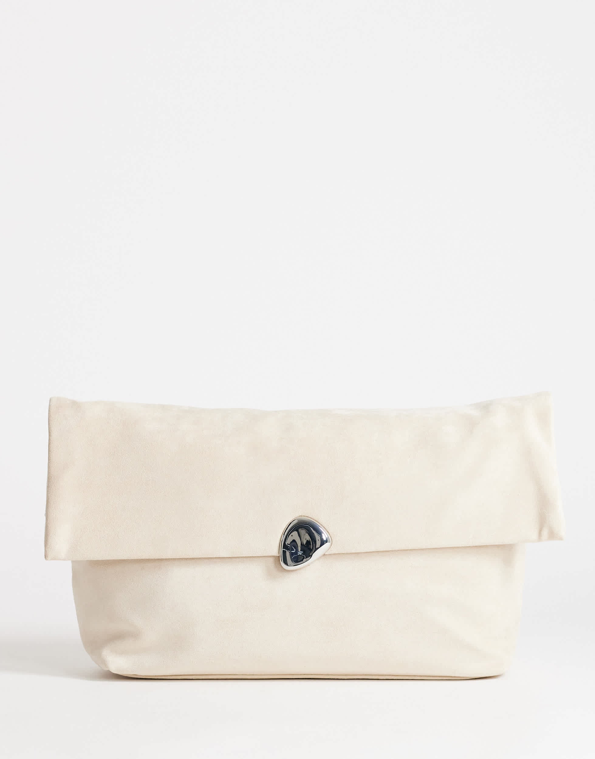 Topshop Gaia oversized suedette clutch bag with hardware in beige