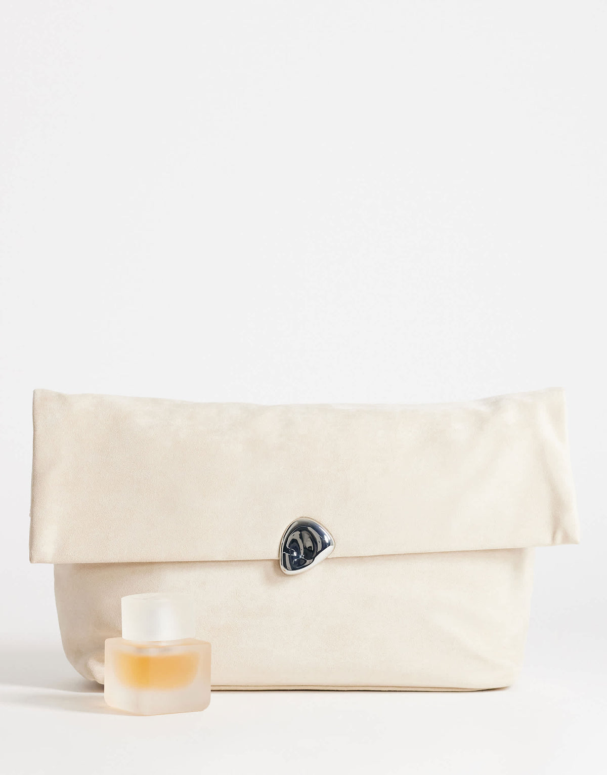 Topshop Gaia oversized suedette clutch bag with hardware in beige