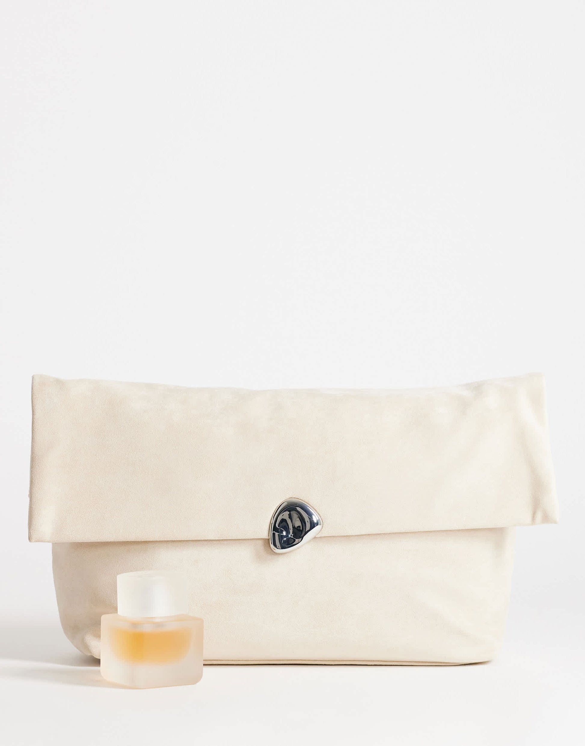 Topshop Gaia oversized suedette clutch bag with hardware in beige