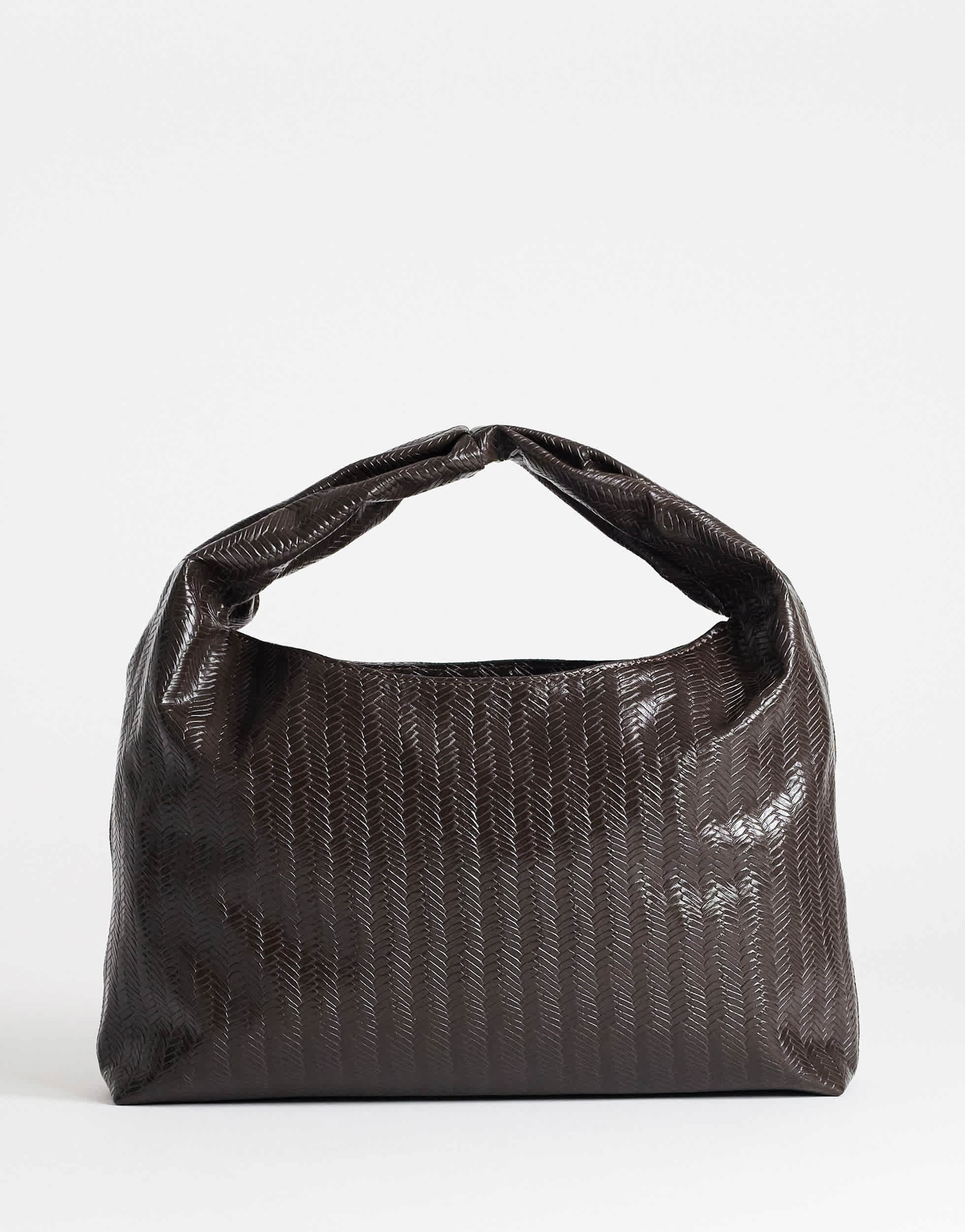 Topshop Savan woven small shoulder bag in chocolate