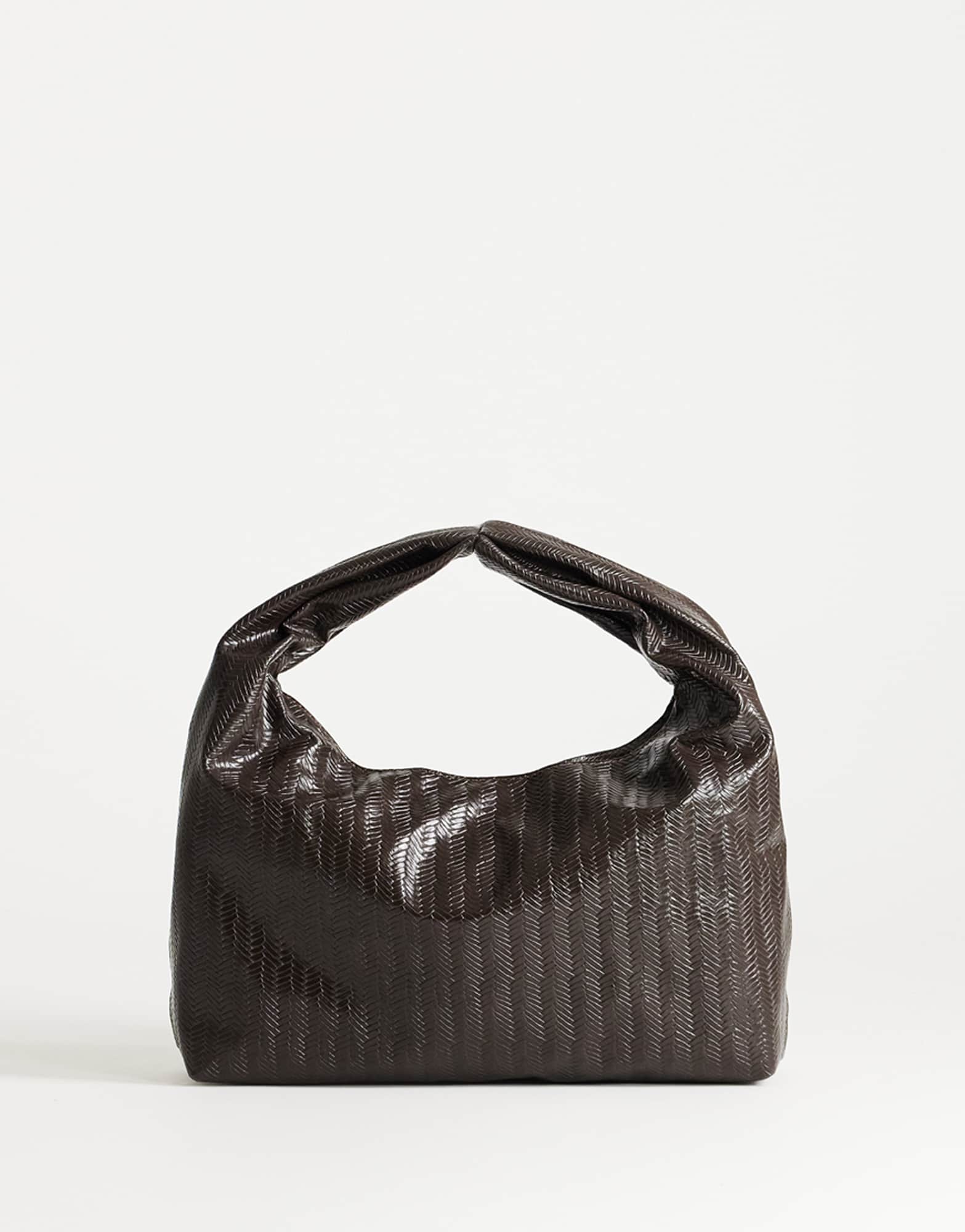 Topshop Savan woven small shoulder bag in chocolate