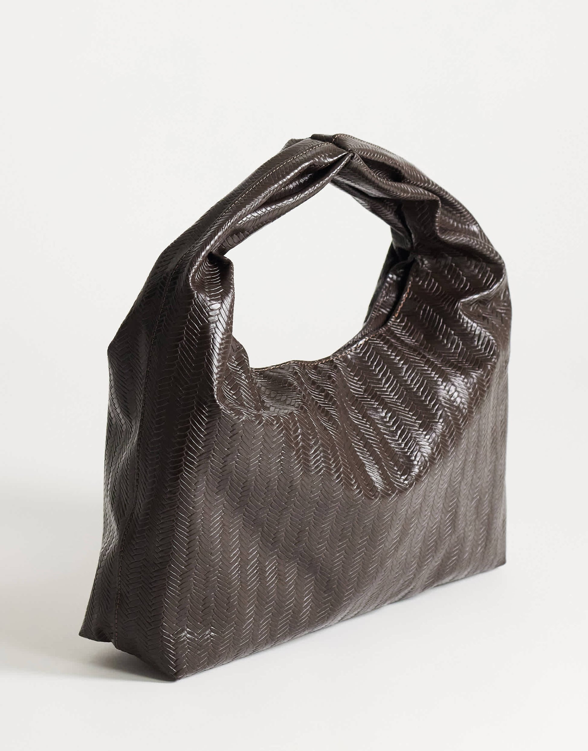 Topshop Savan woven small shoulder bag in chocolate