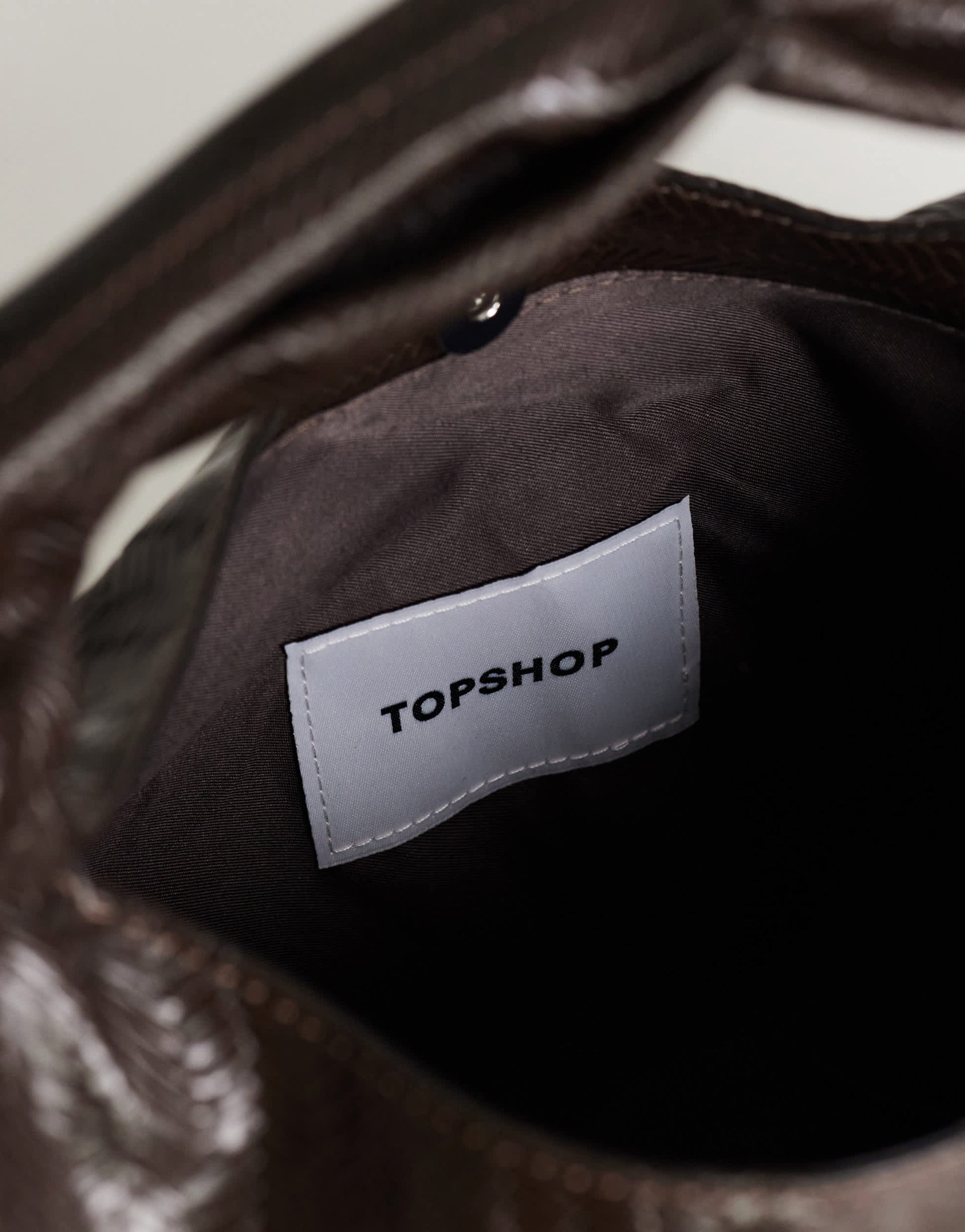Topshop Savan woven small shoulder bag in chocolate
