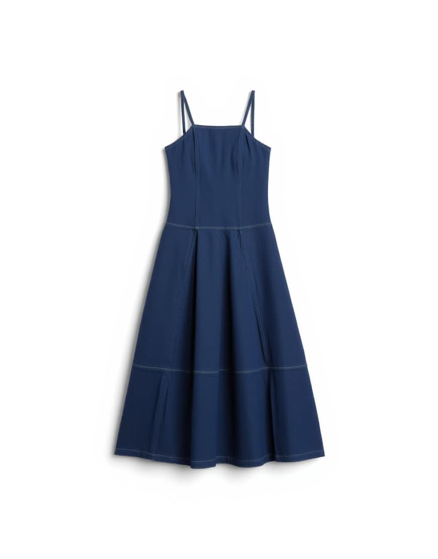 Topshop denim barrel maxi dress in indigo rinse
