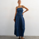 Topshop denim barrel maxi dress in indigo rinse