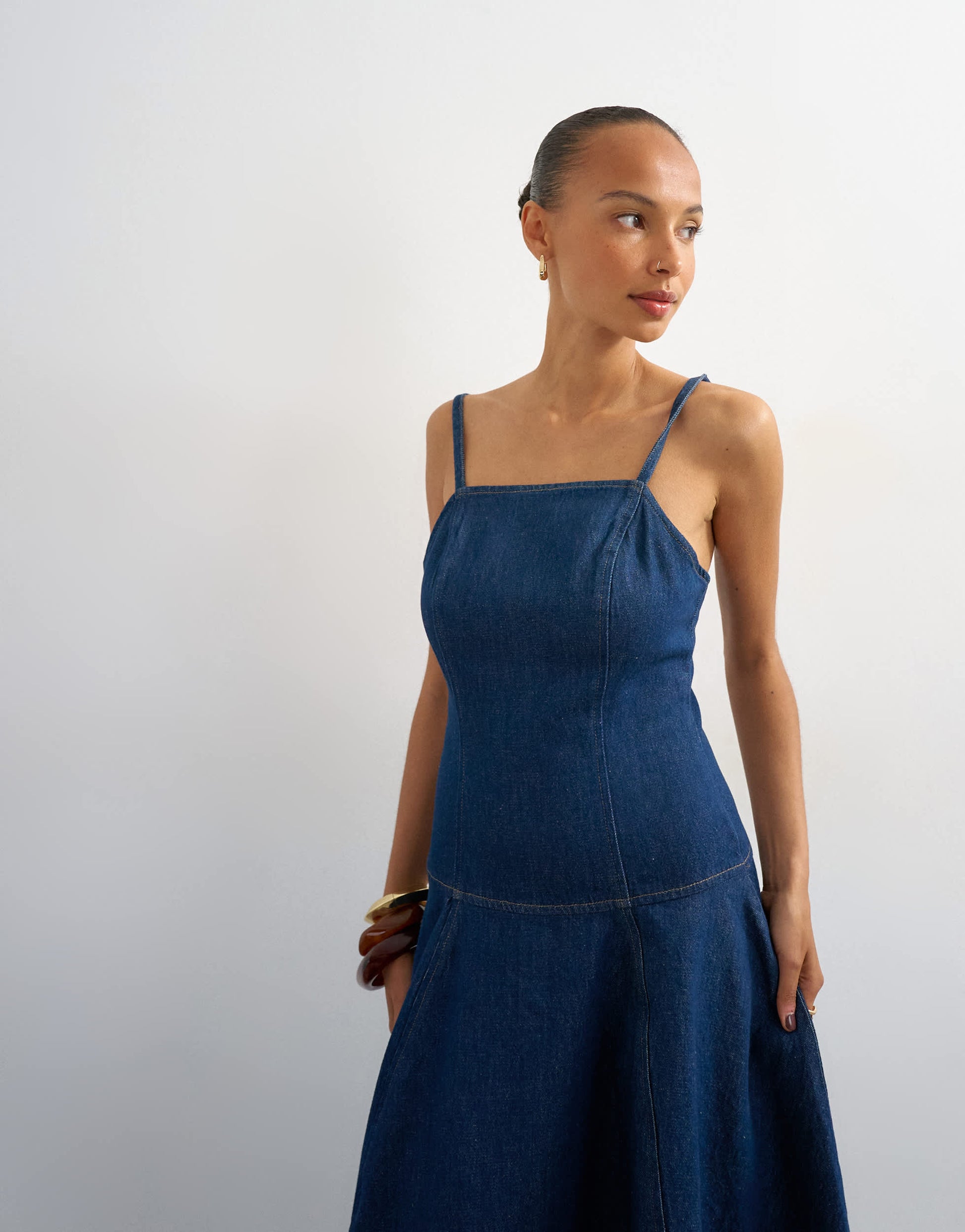 Topshop denim barrel maxi dress in indigo rinse