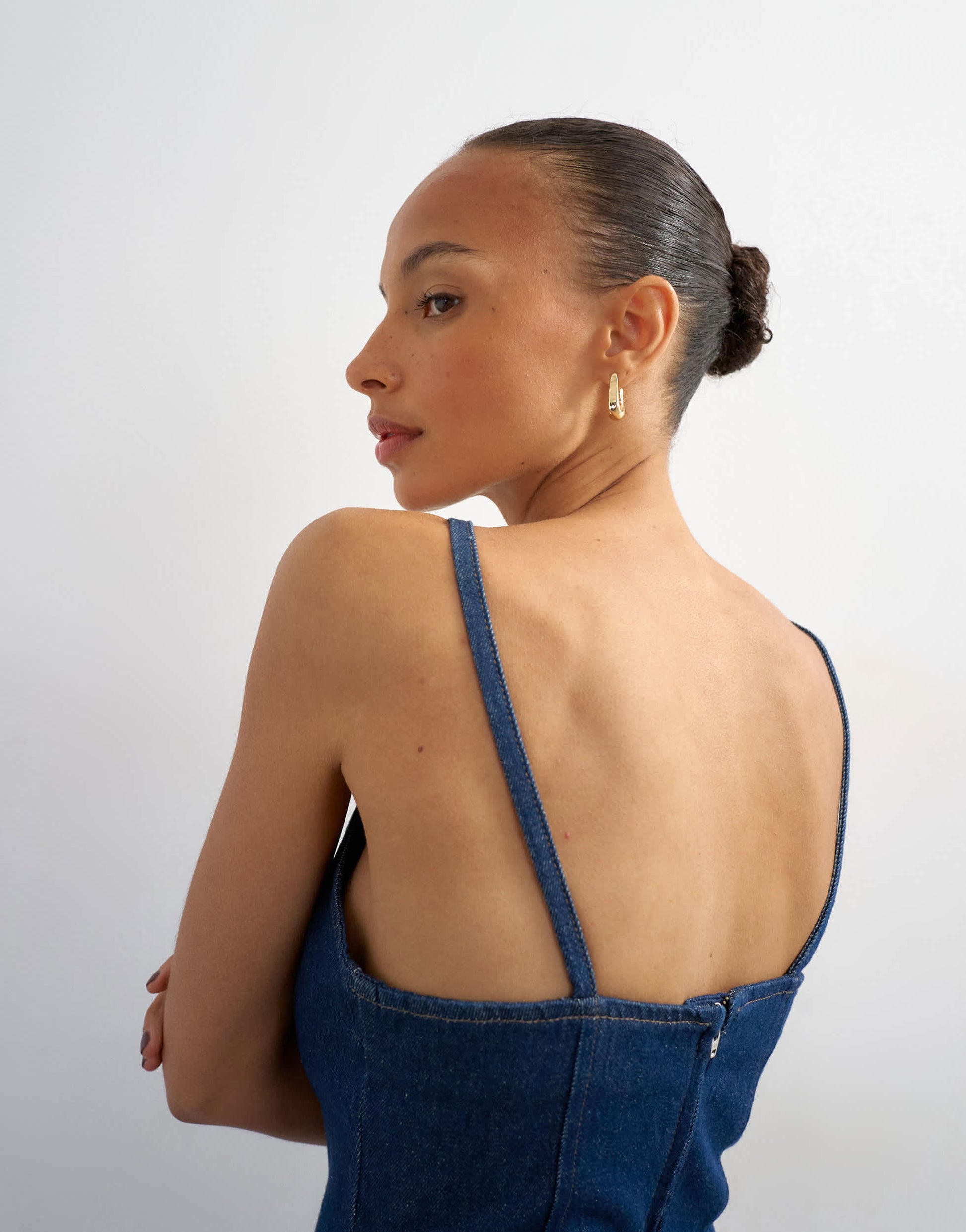 Topshop denim barrel maxi dress in indigo rinse