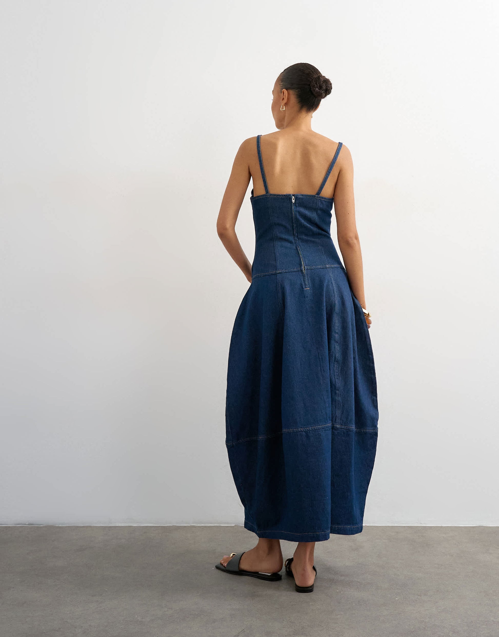 Topshop denim barrel maxi dress in indigo rinse