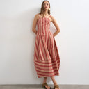 Topshop denim barrel maxi dress in red stripe