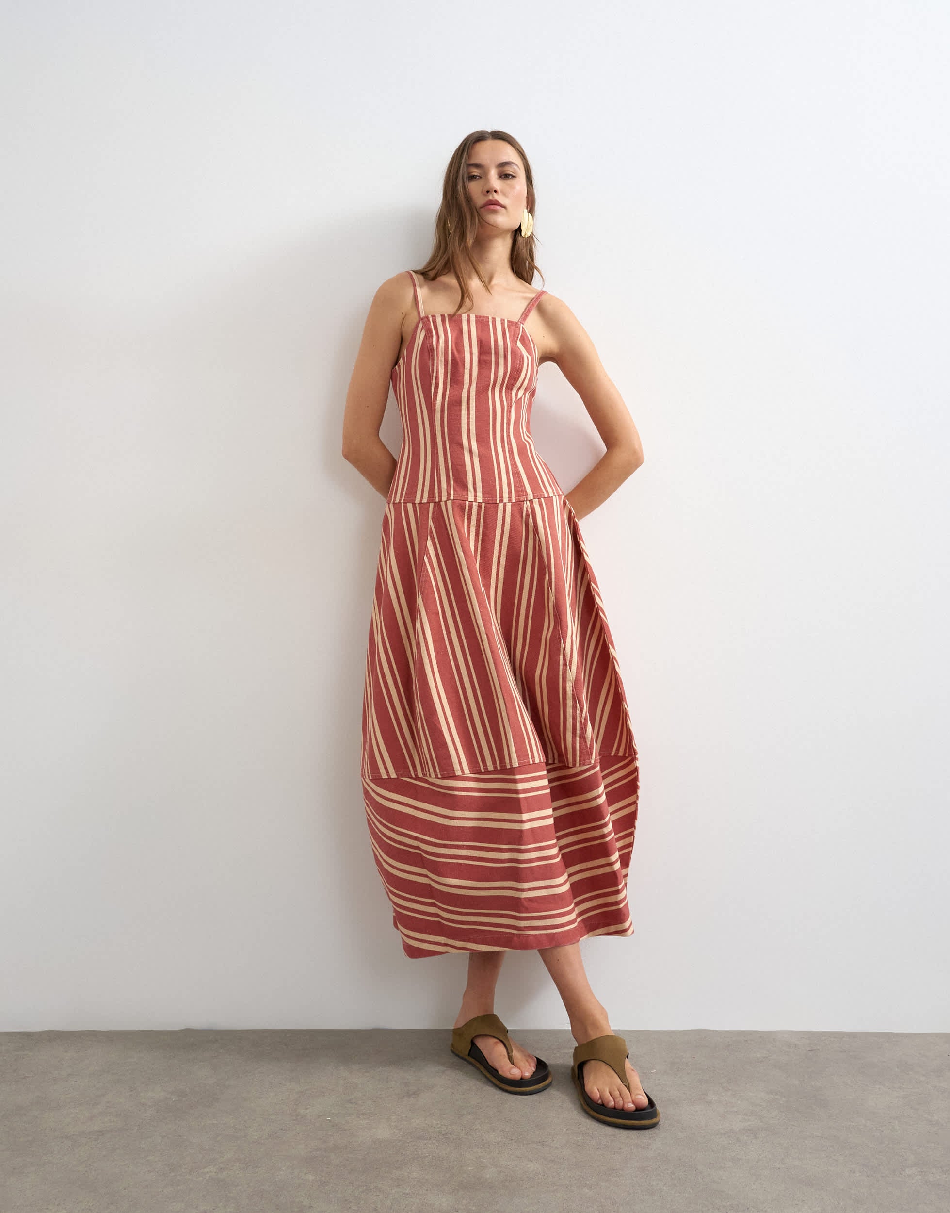 Topshop denim barrel maxi dress in red stripe