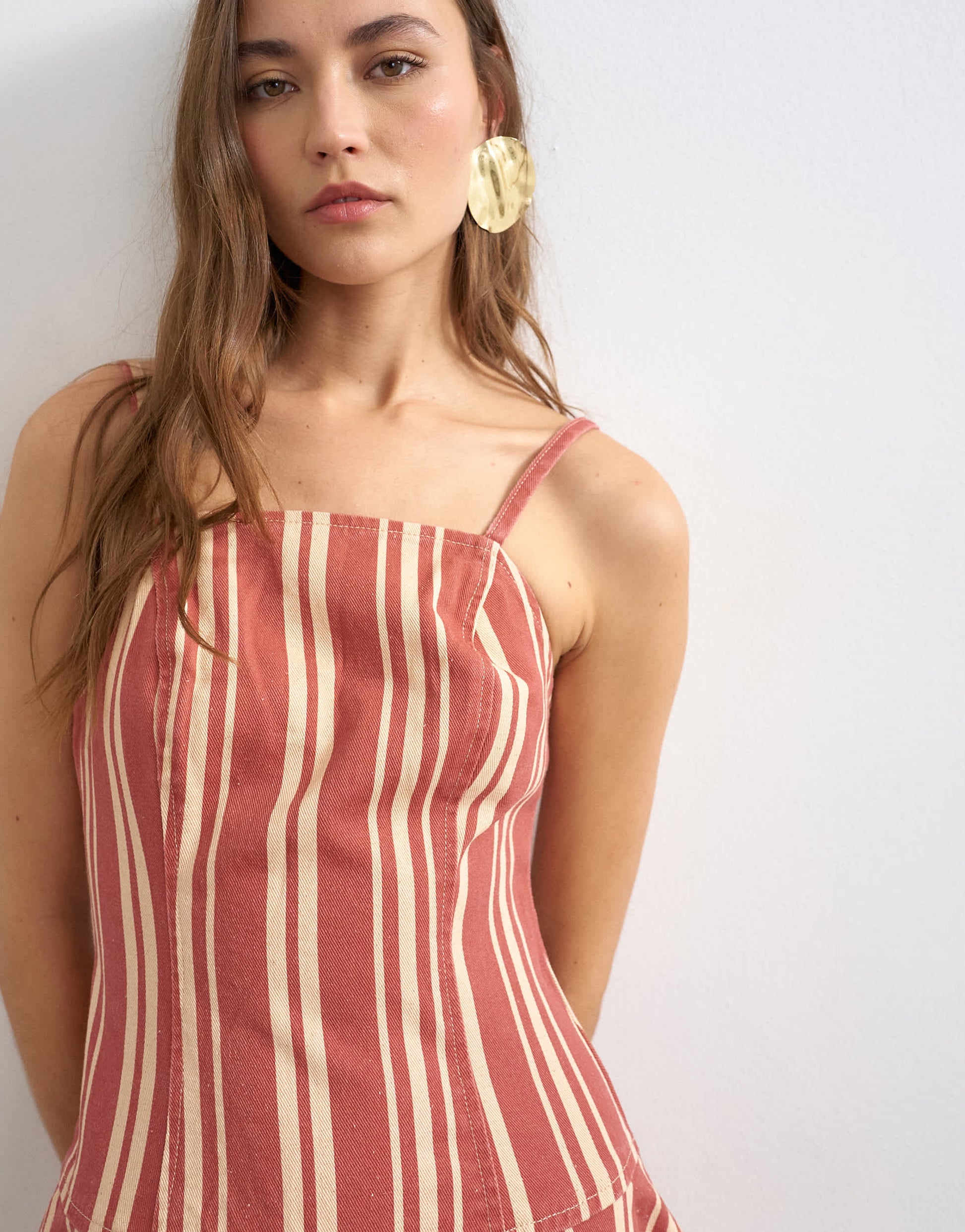 Topshop denim barrel maxi dress in red stripe