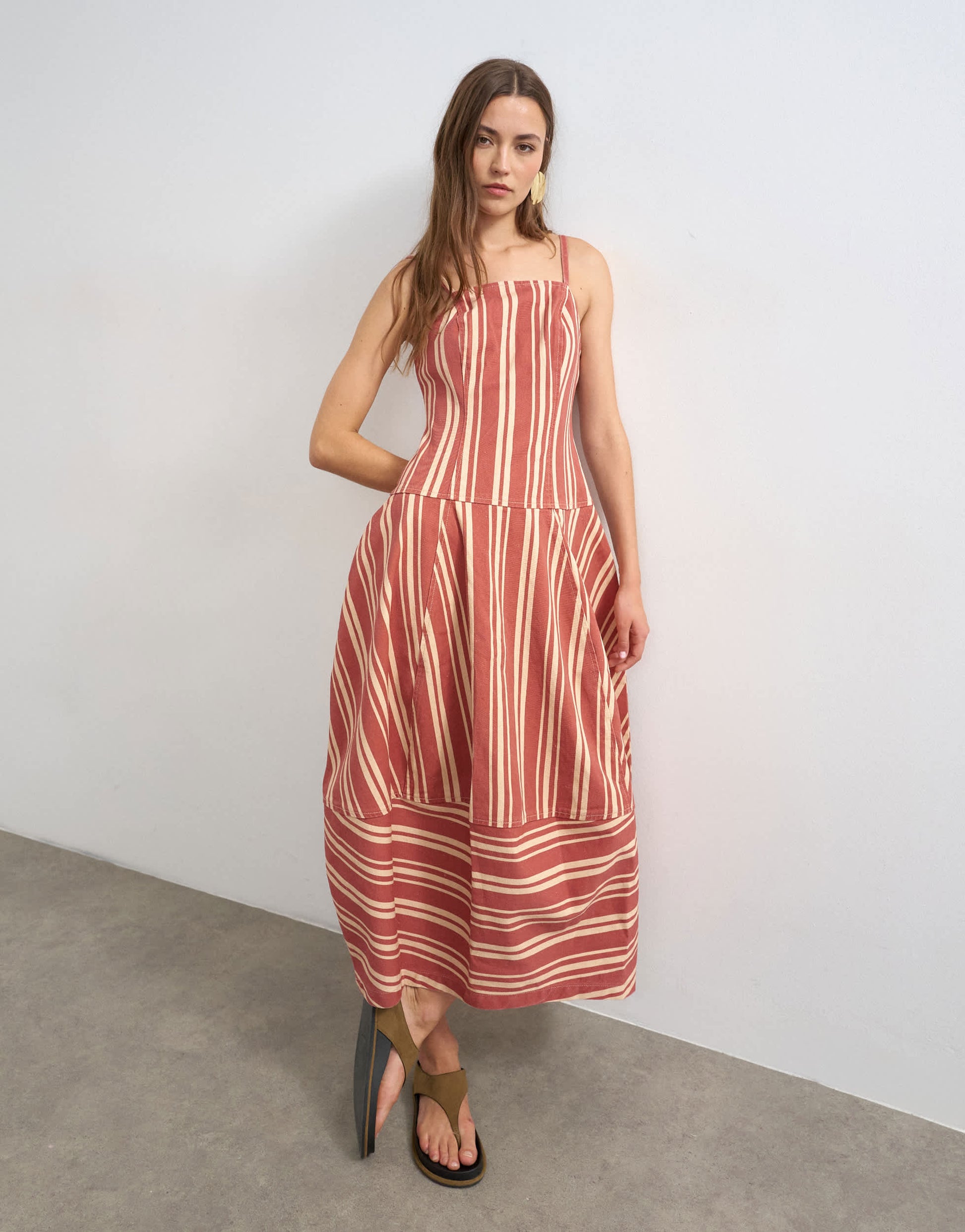 Topshop denim barrel maxi dress in red stripe