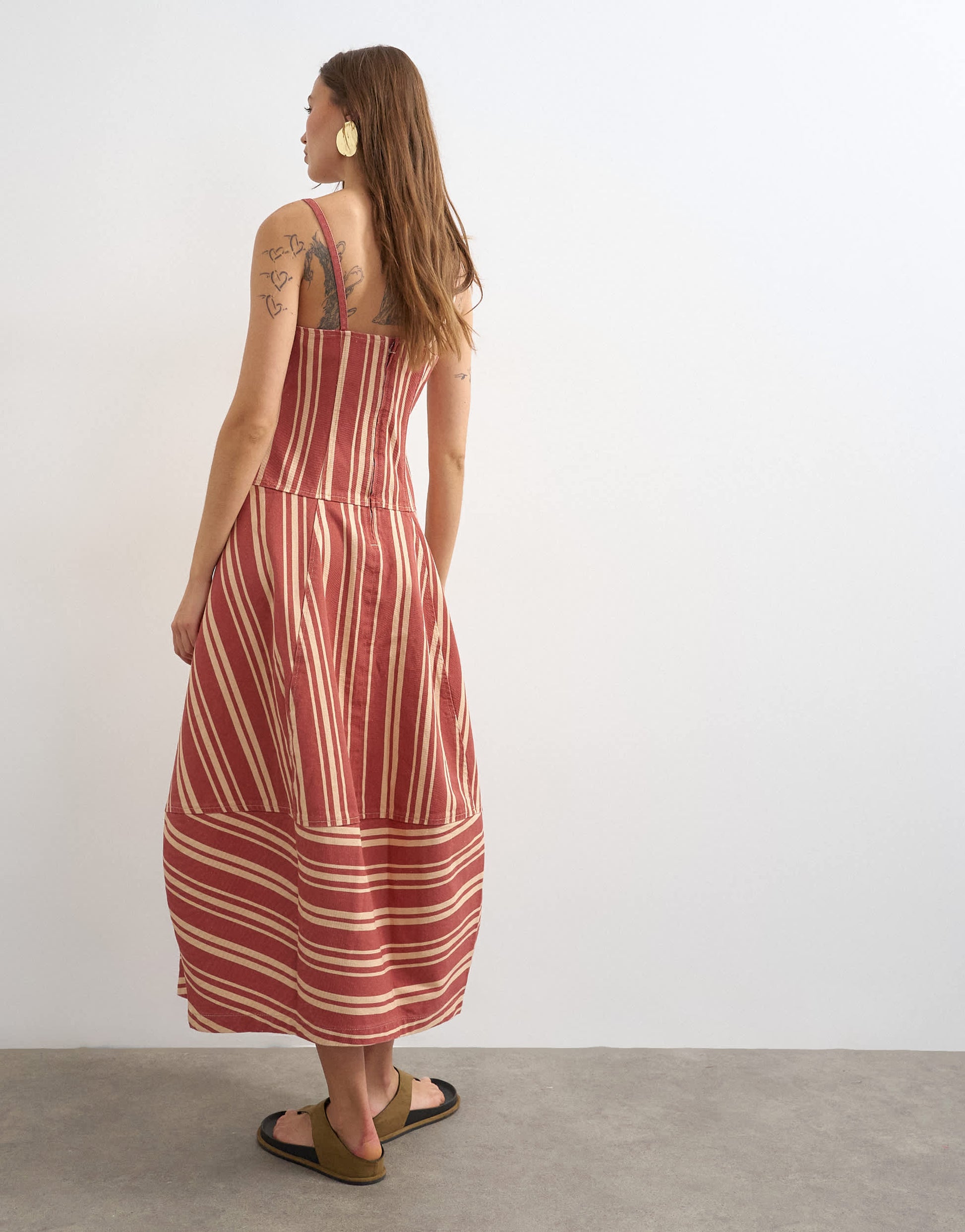 Topshop denim barrel maxi dress in red stripe