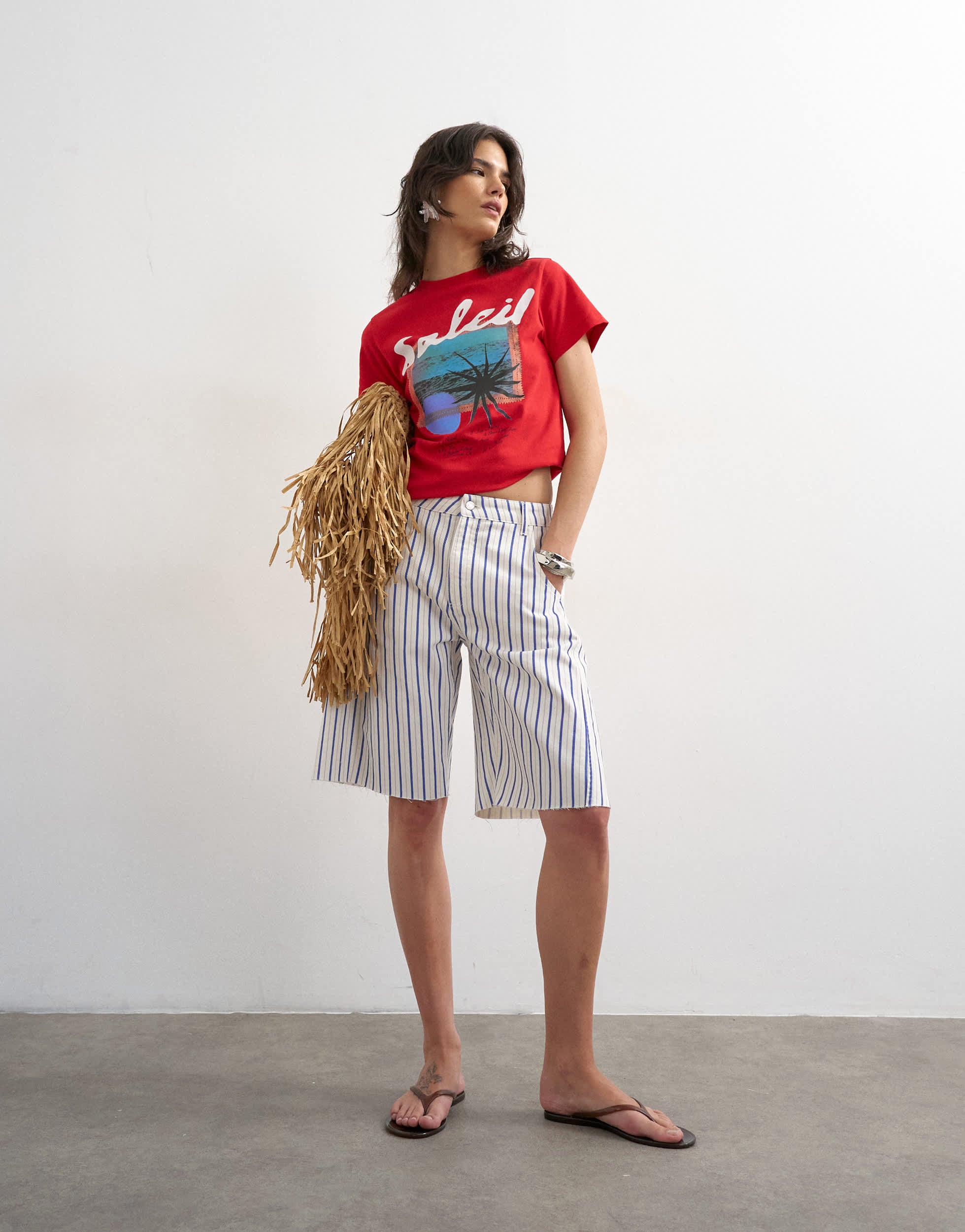 Topshop denim barrel jort in blue stripe