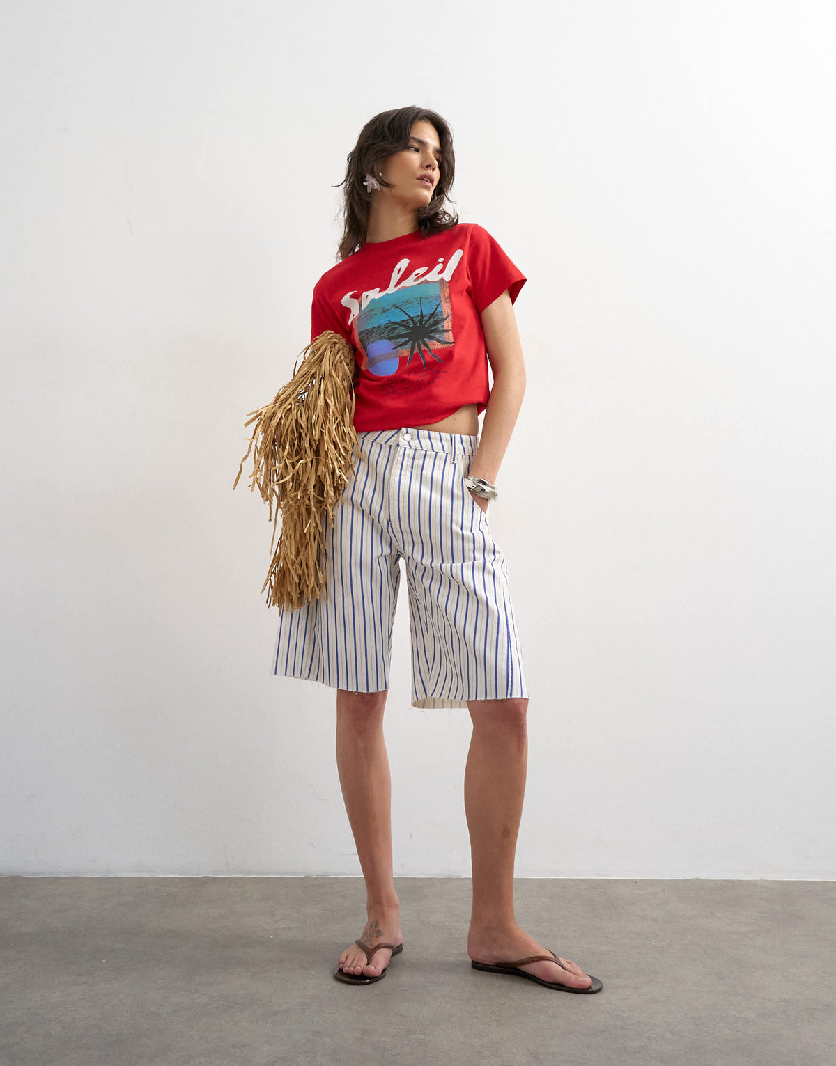 Topshop denim barrel jort in blue stripe
