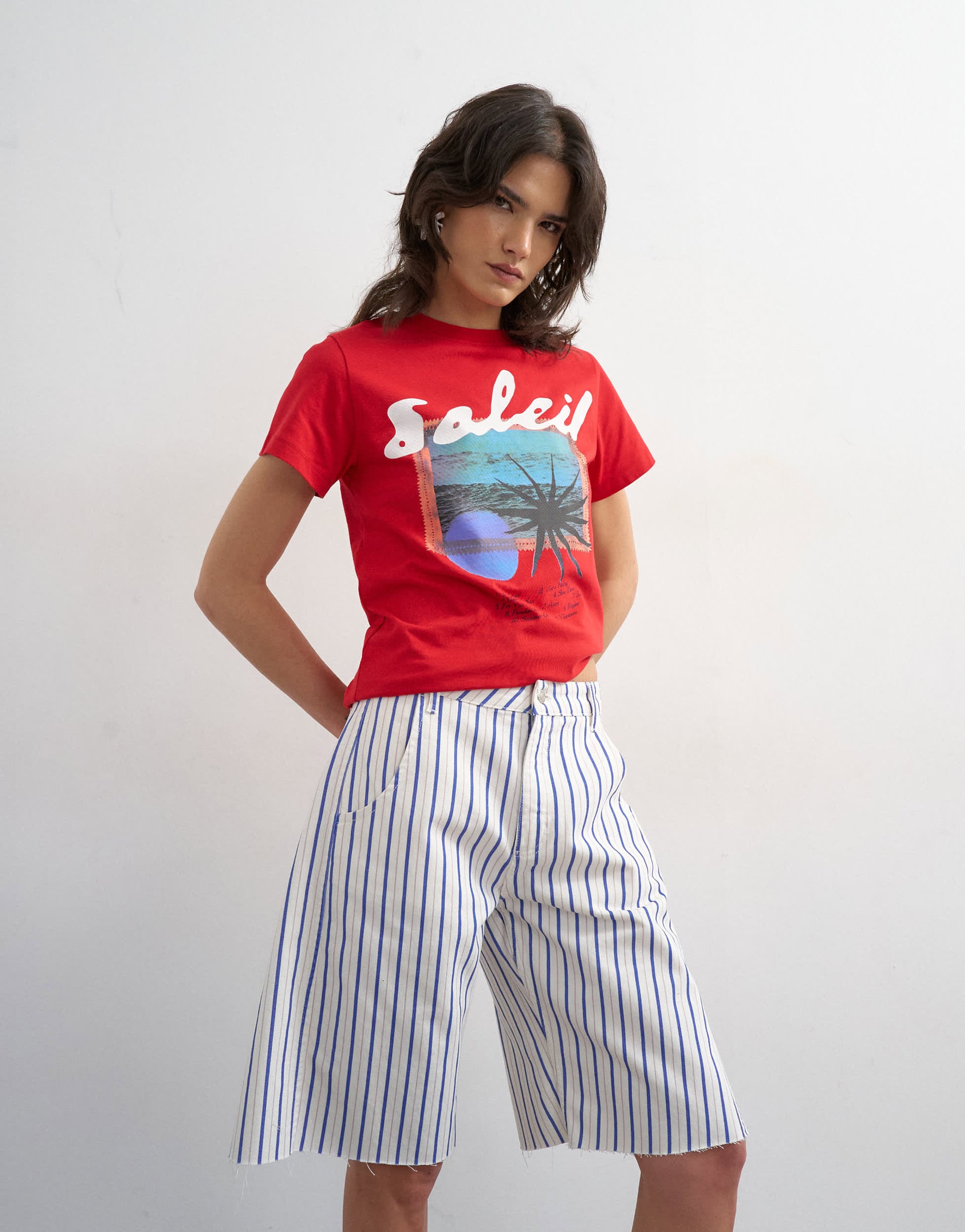 Topshop denim barrel jort in blue stripe