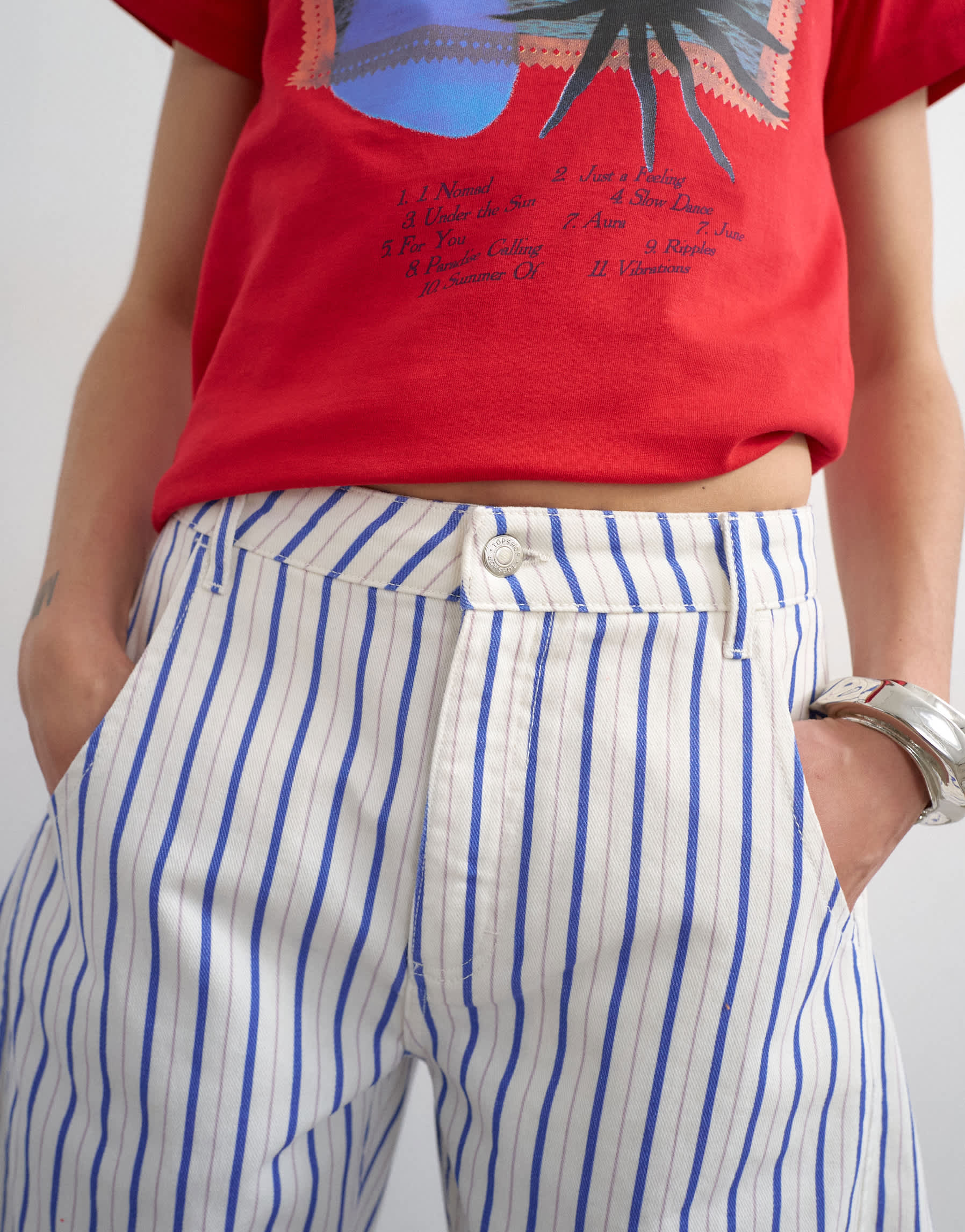 Topshop denim barrel jort in blue stripe