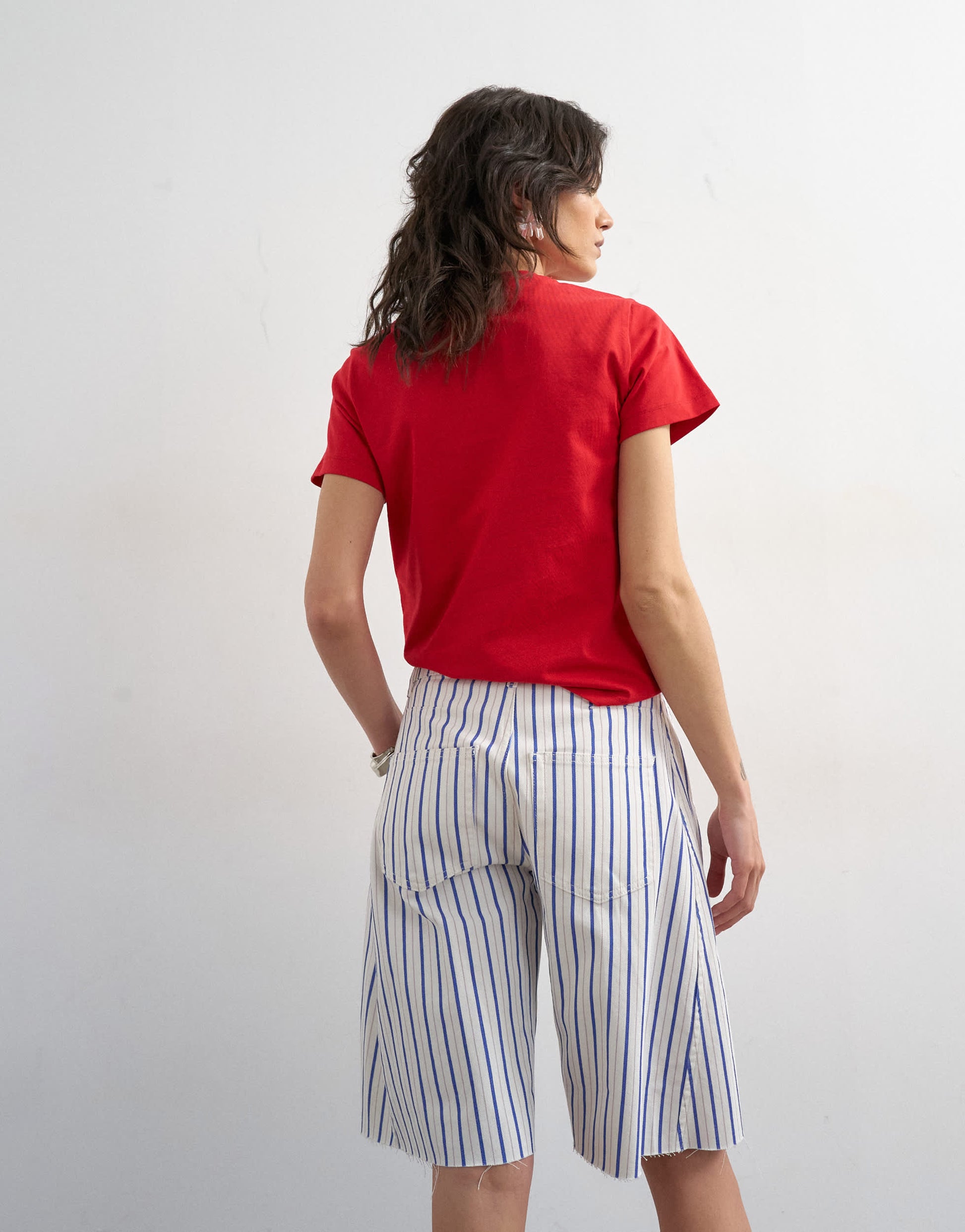 Topshop denim barrel jort in blue stripe