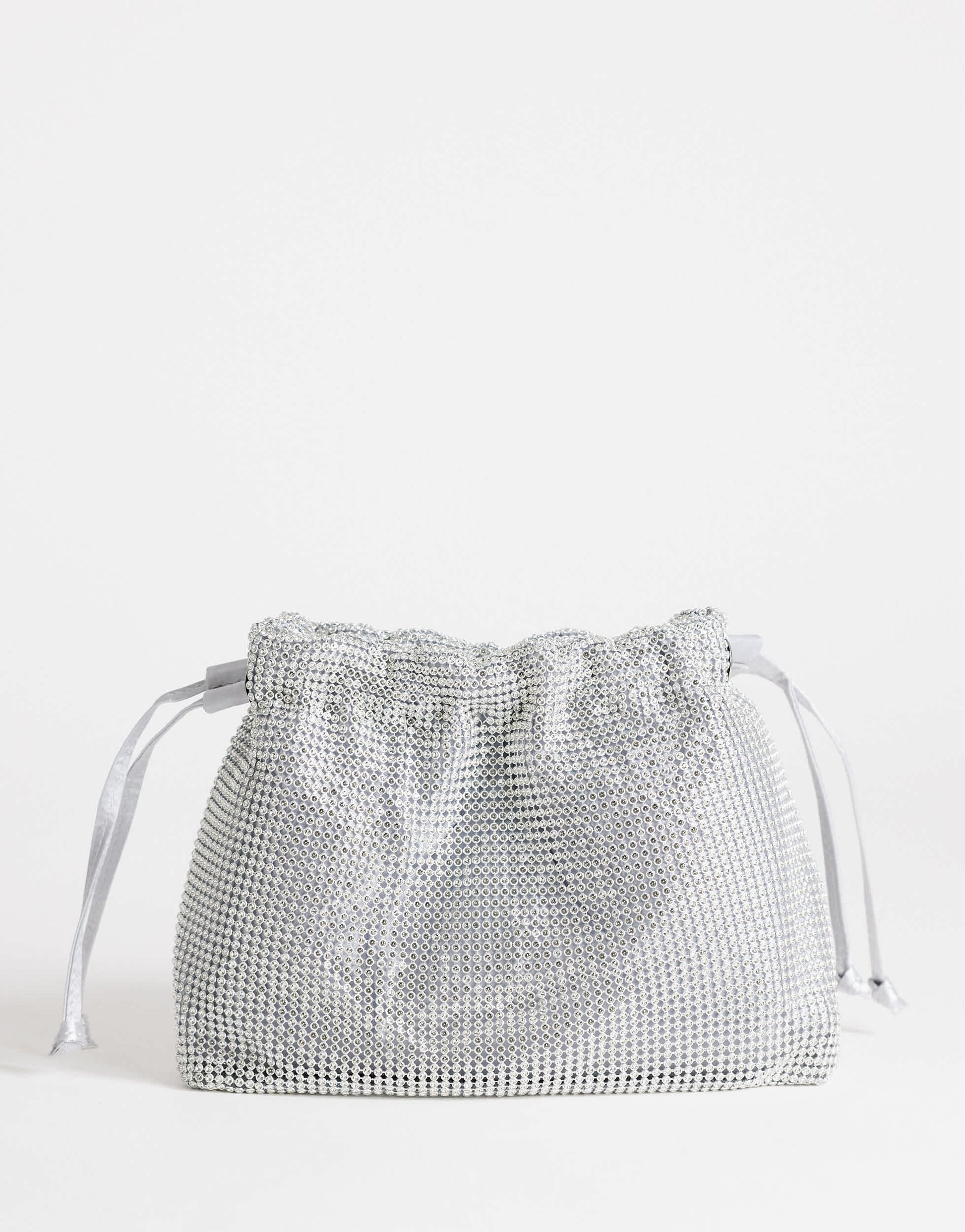 Topshop Seleena small diamante drawstring clutch bag in silver