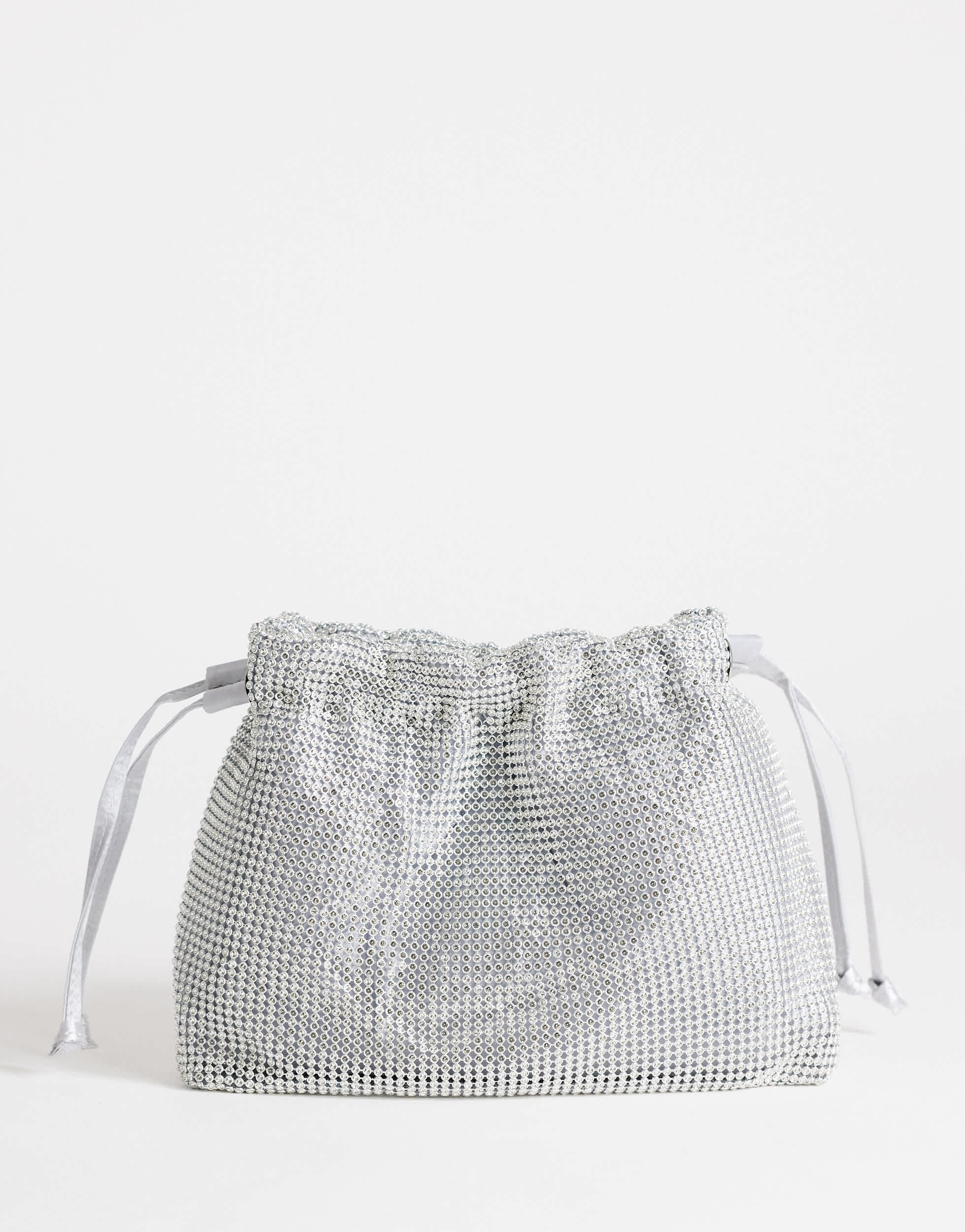 Topshop Seleena small diamante drawstring clutch bag in silver