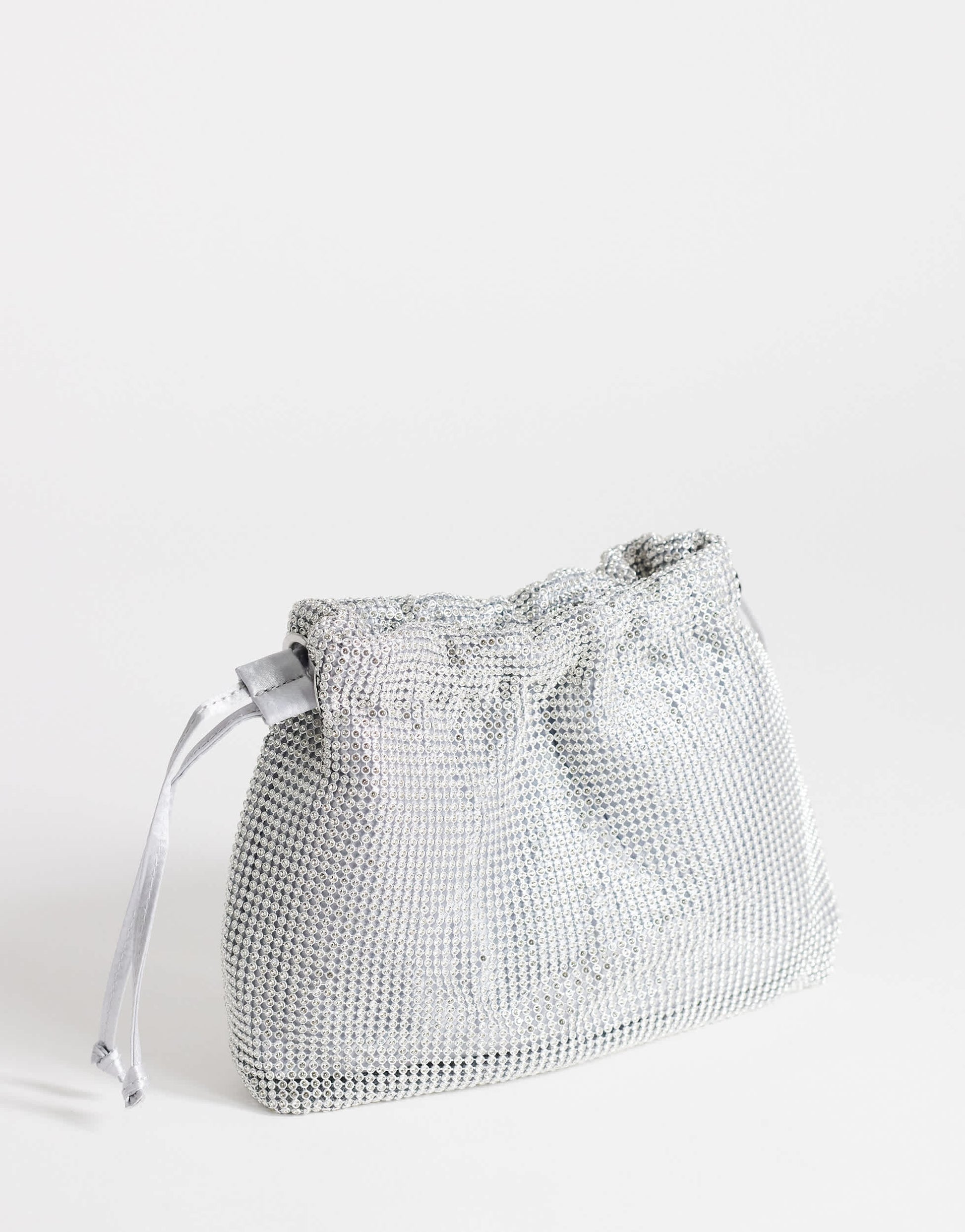 Topshop Seleena small diamante drawstring clutch bag in silver