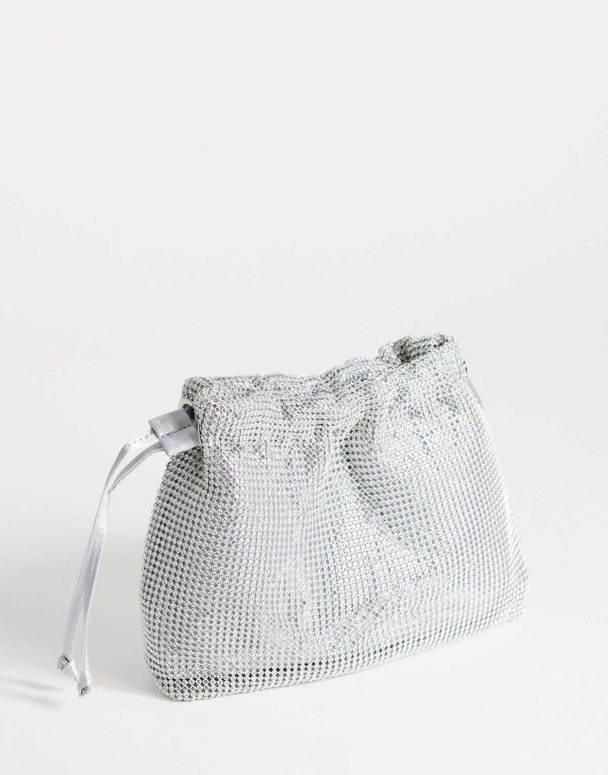 Topshop Seleena small diamante drawstring clutch bag in silver