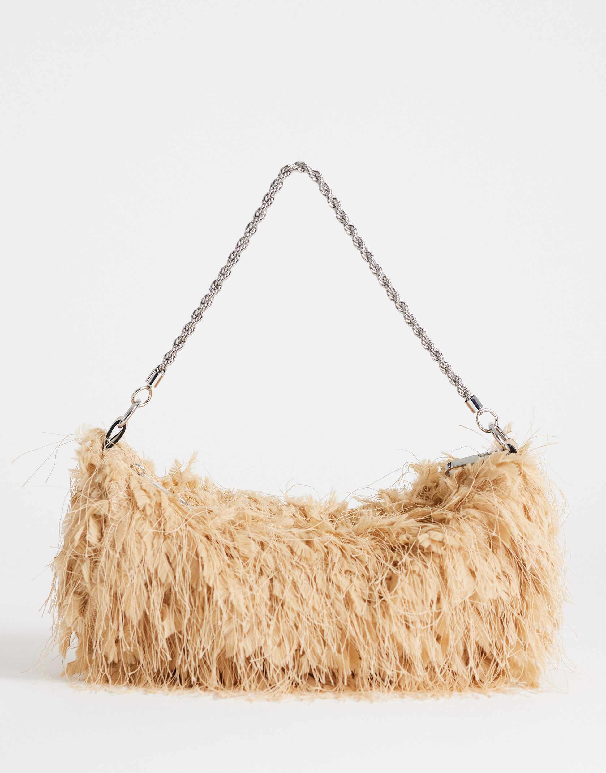 Topshop Juliet small fringe grab bag in champagne