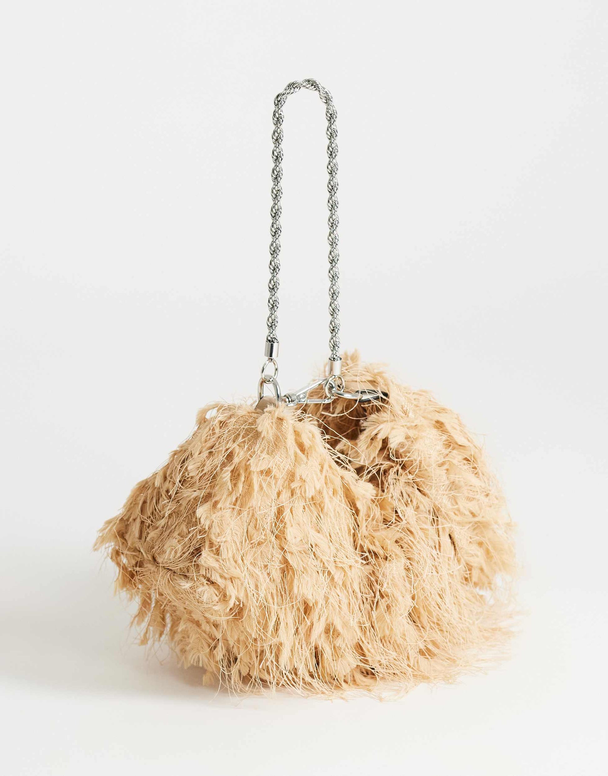 Topshop Juliet small fringe grab bag in champagne