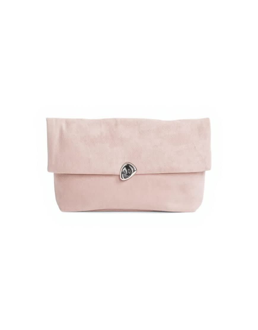 Topshop Gaia oversized suedette clutch bag with hardware in light pink