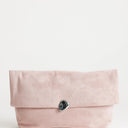 Topshop Gaia oversized suedette clutch bag with hardware in light pink