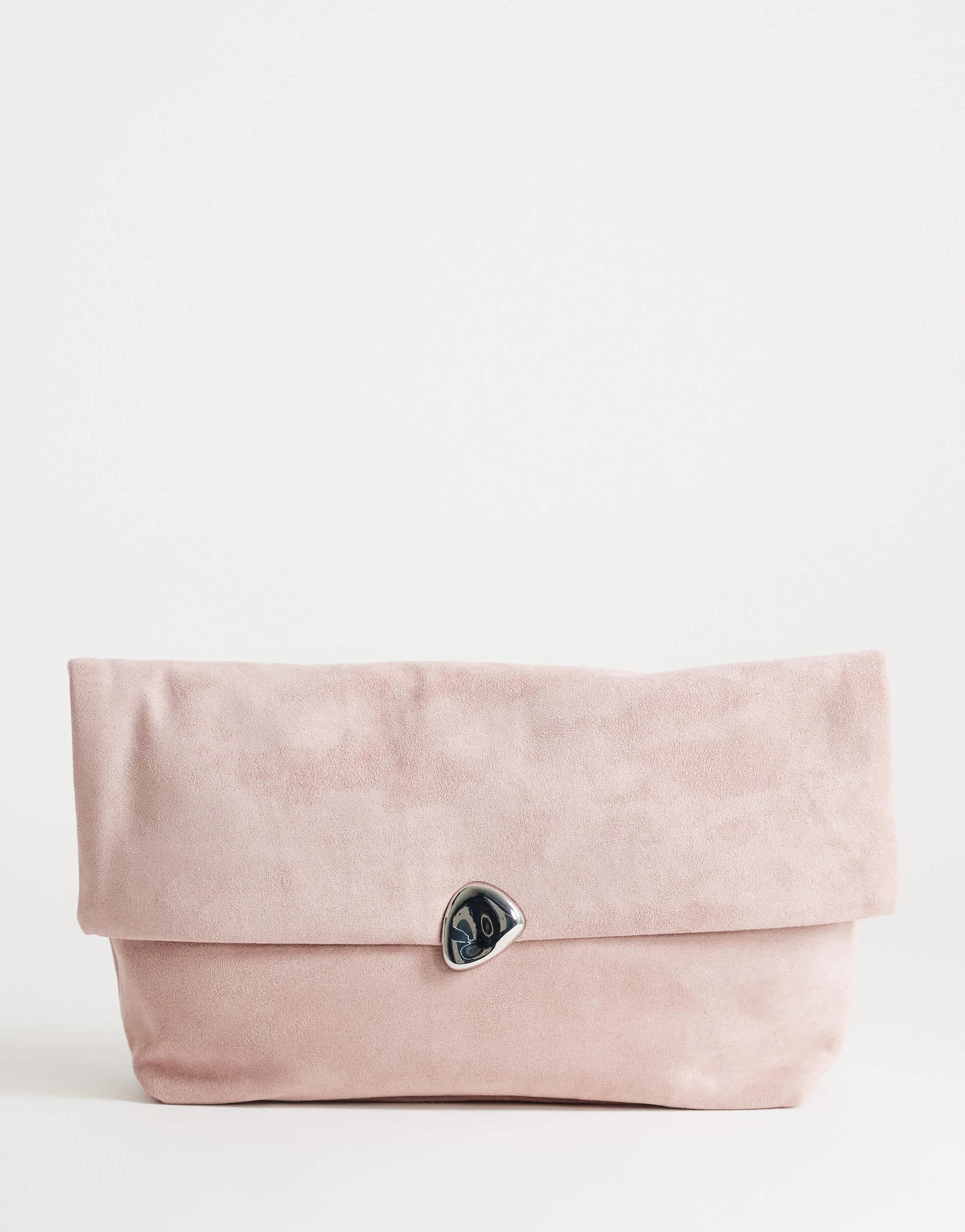 Topshop Gaia oversized suedette clutch bag with hardware in light pink