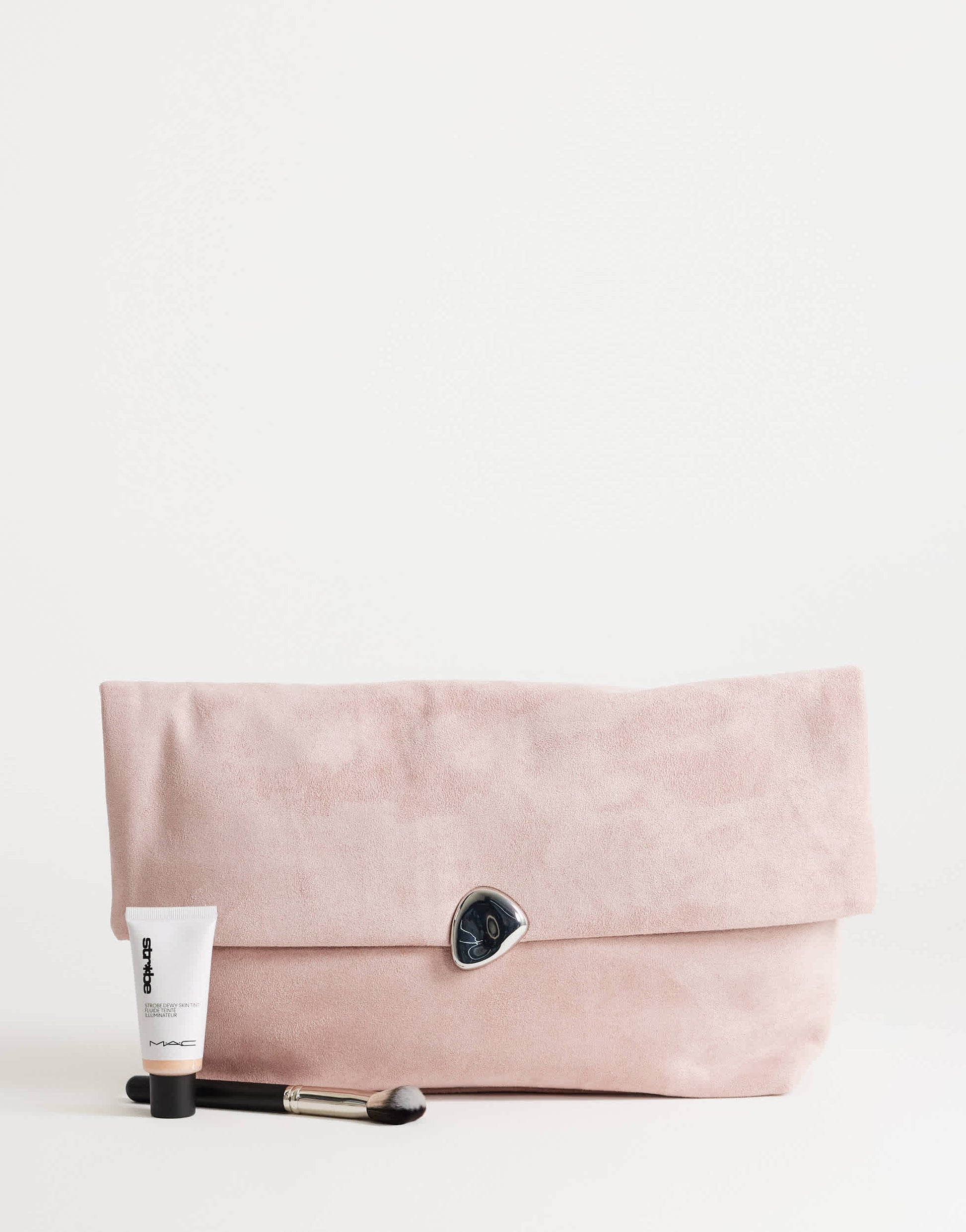 Topshop Gaia oversized suedette clutch bag with hardware in light pink