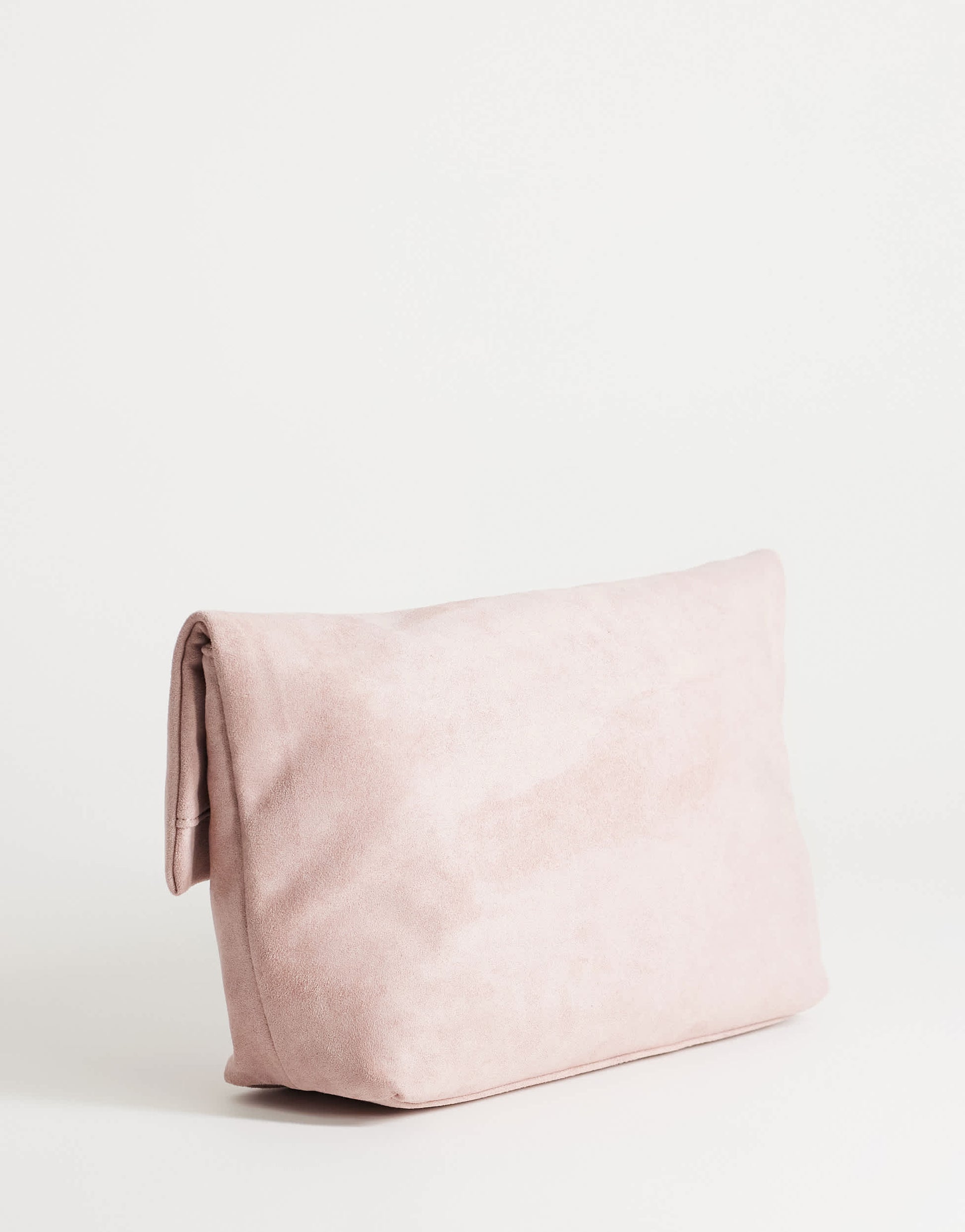 Topshop Gaia oversized suedette clutch bag with hardware in light pink