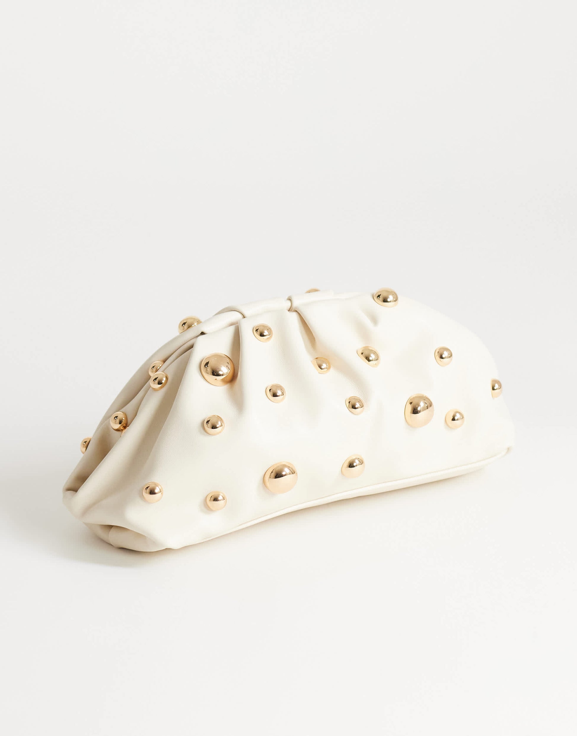 Topshop Josephine small studded clutch bag in off white